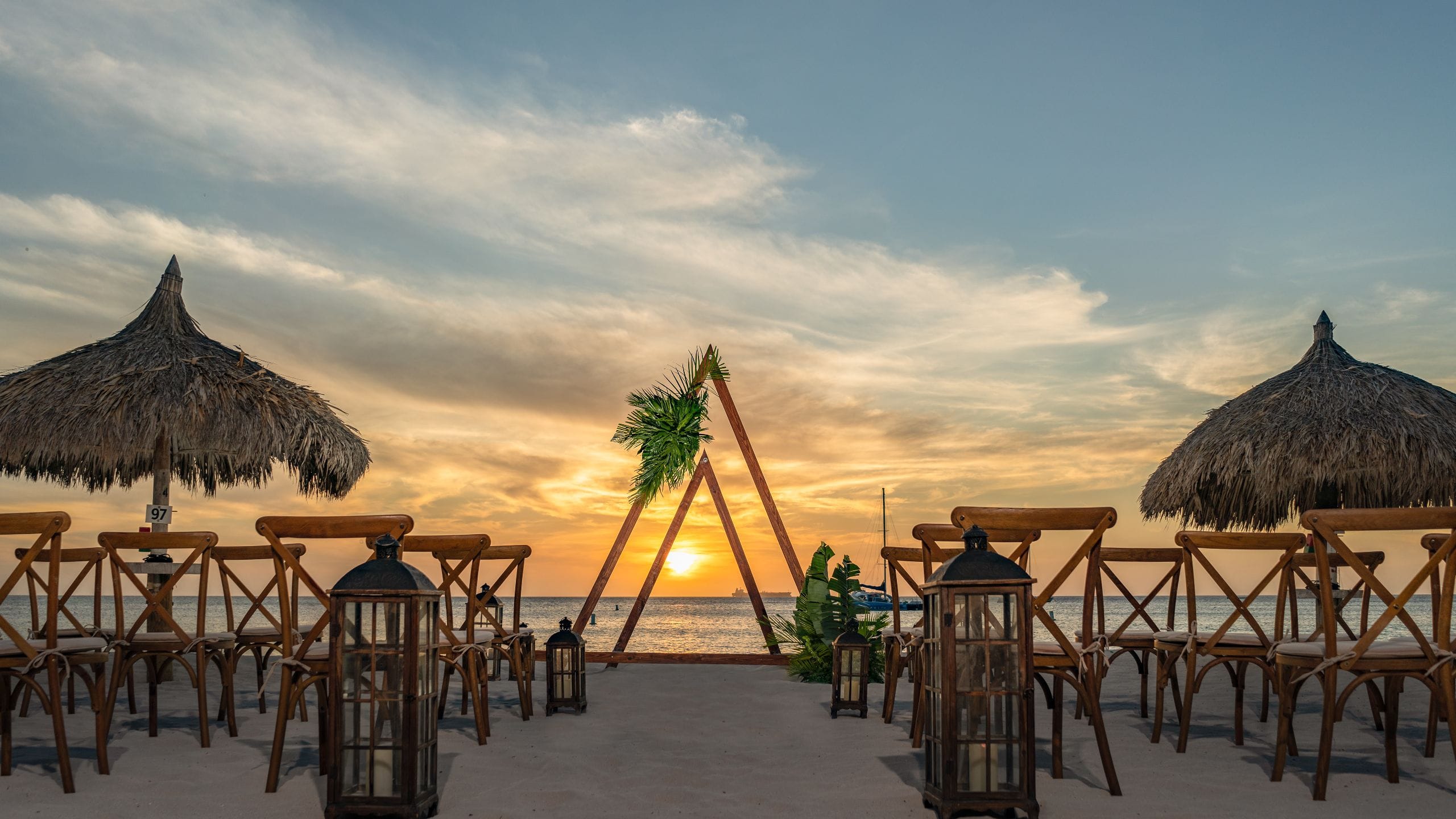 Hyatt Regency Aruba Resort Spa and Casino Wedding Setup Triangle Arch