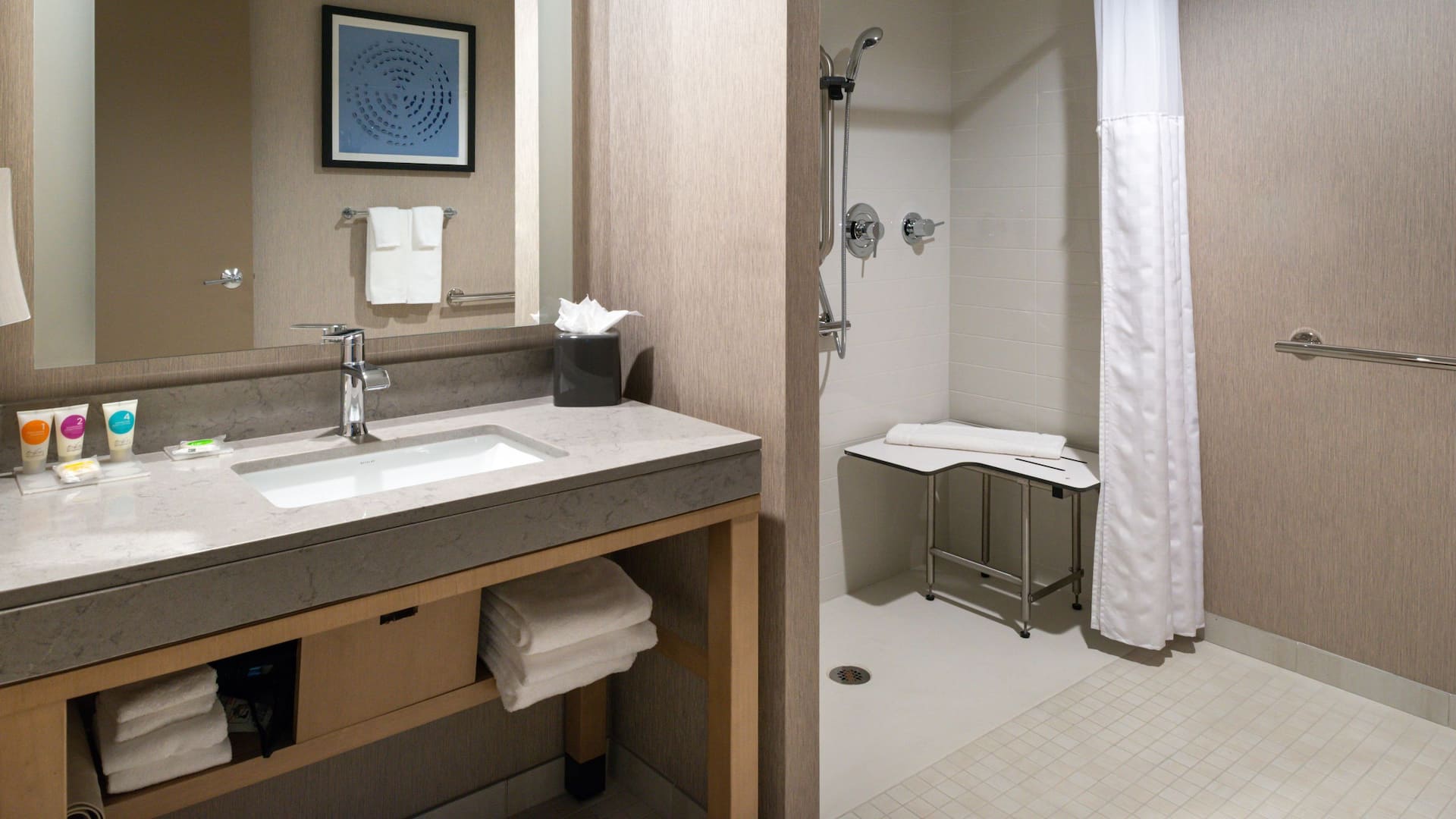 2 of 2 Hyatt Place Chicago / Wicker Park Two Queen ADA Bathroom with Roll in Shower