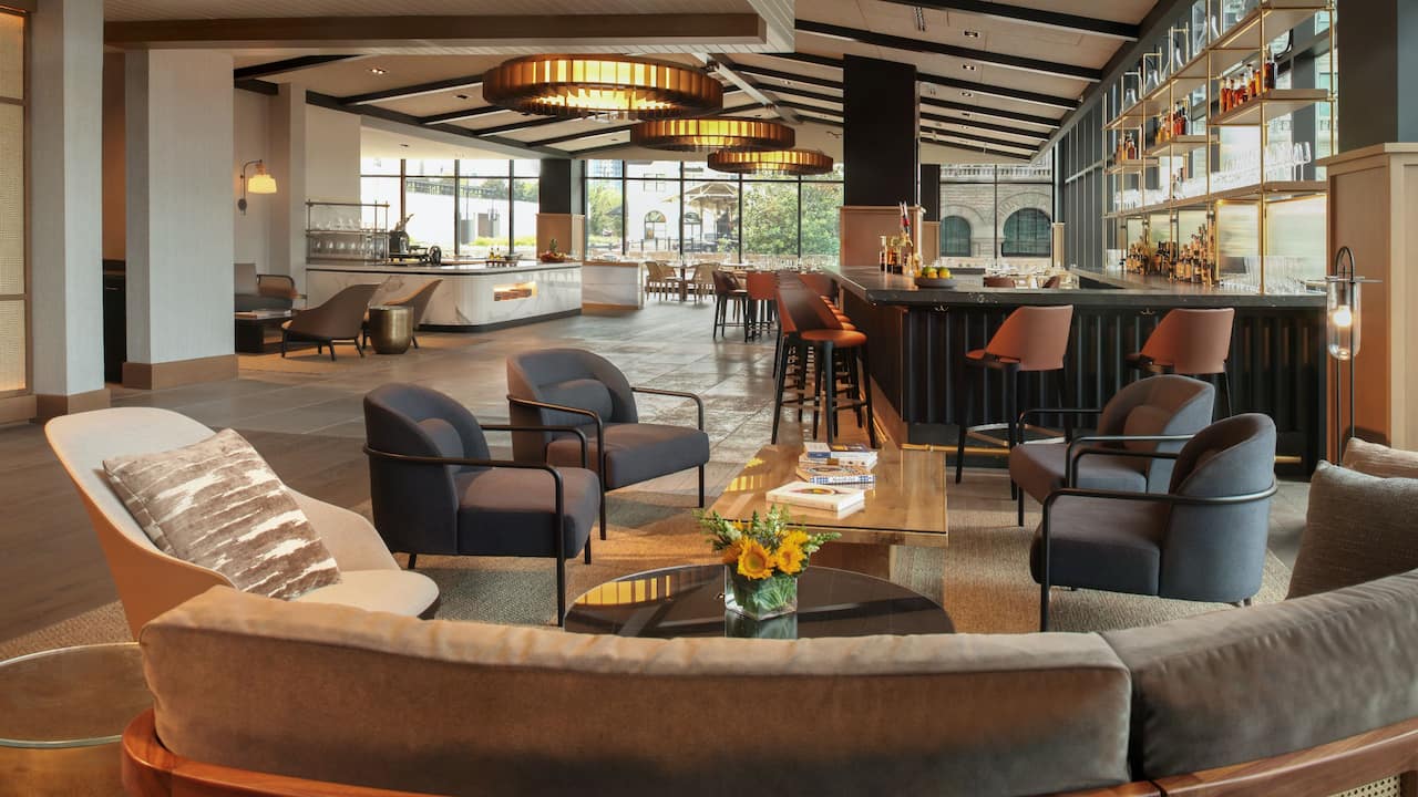Reception area inside a luxury hotel in Nashville, Tennessee