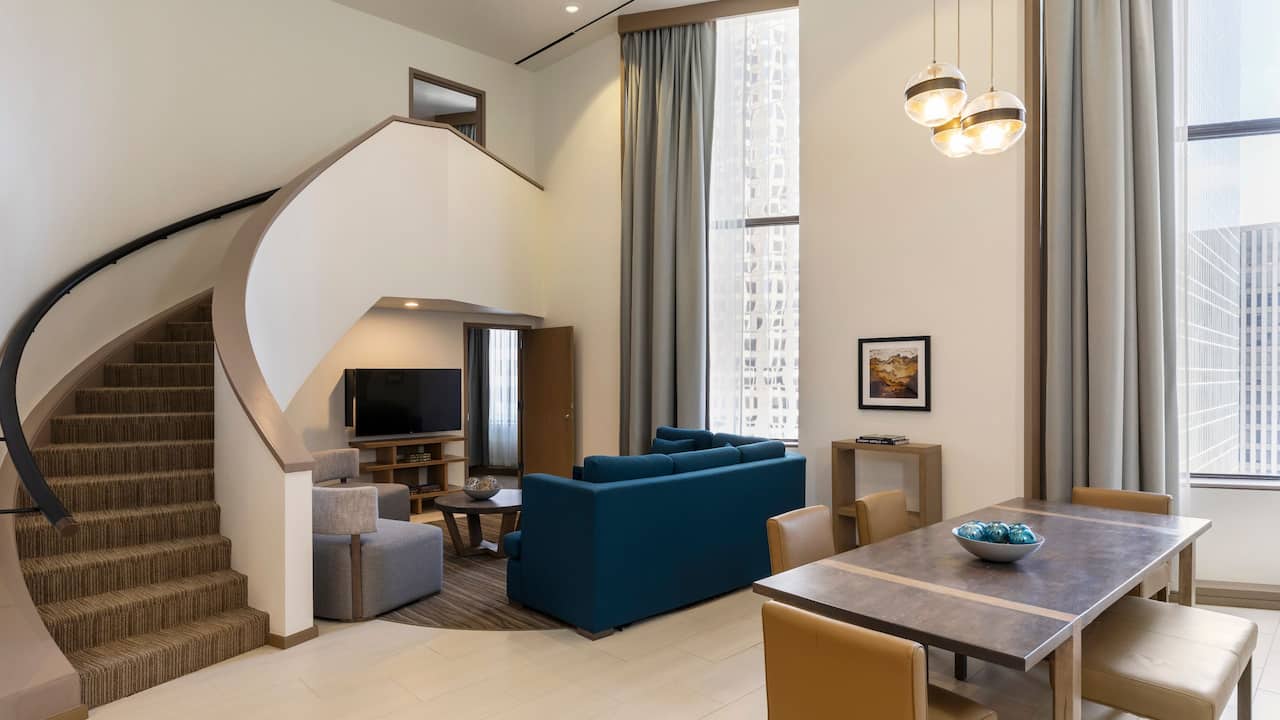Hyatt Regency Houston spacious VIP Grande Suite bed