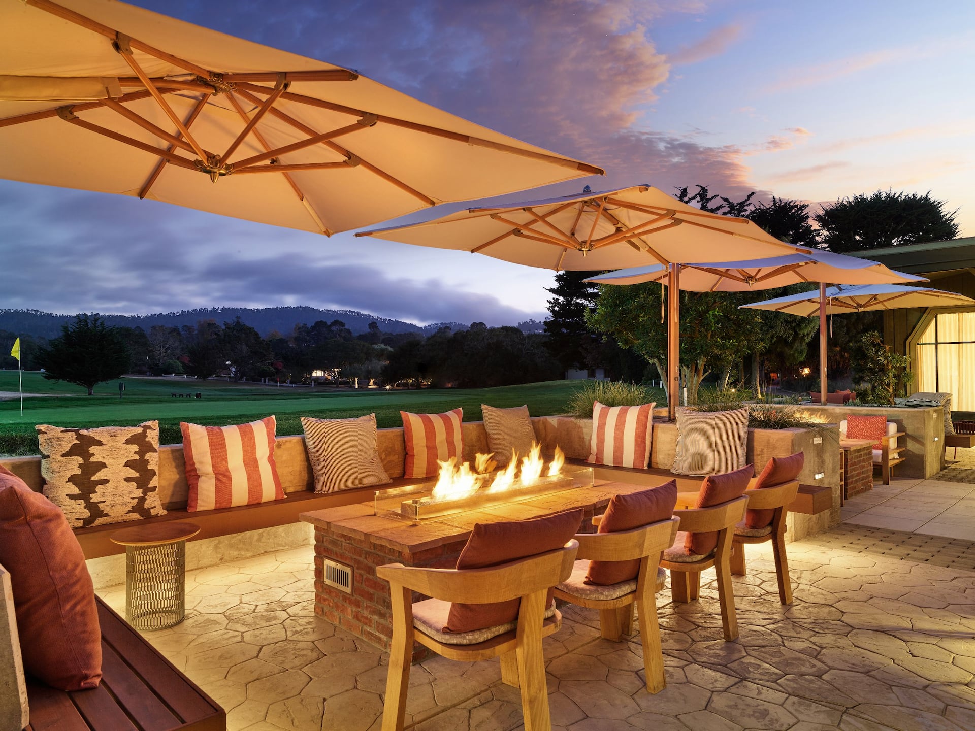 Hyatt Regency Monterey Hotel and Spa on Del Monte Golf Course Sea Root Firepit Dusk
