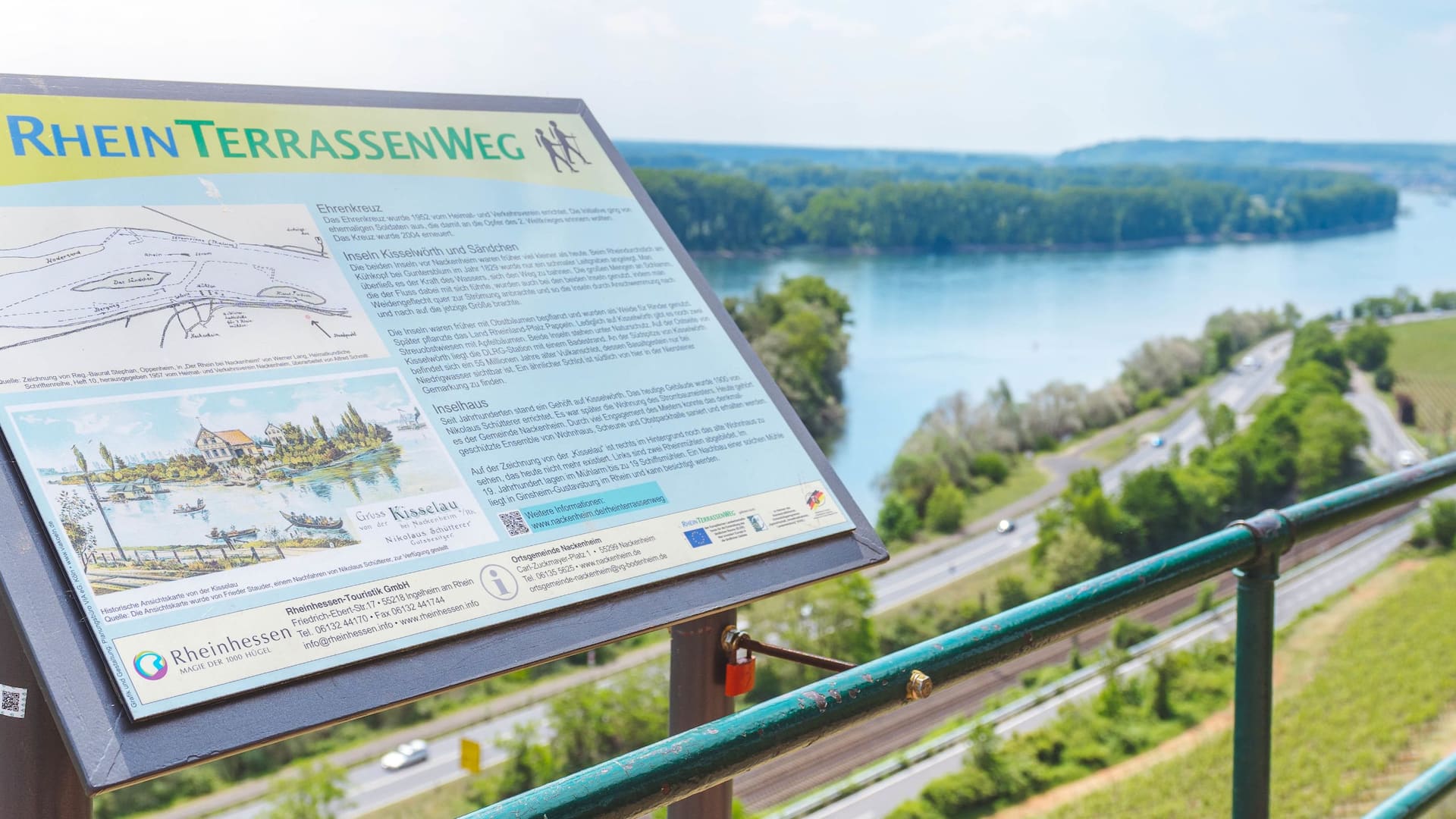 Vineyard viewpoint with signage to the Rheinterrassenweg, a tourist destination near Hyatt Regency Mainz