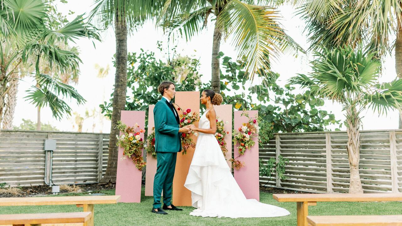 Outdoor Wedding Ceremony with bride and groom