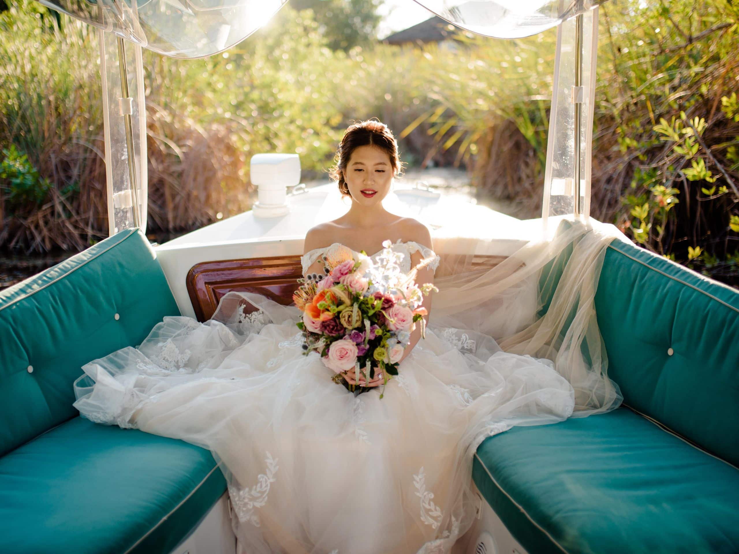 Andaz Mayakoba Resort Riviera Maya Wedding Bride on Boat