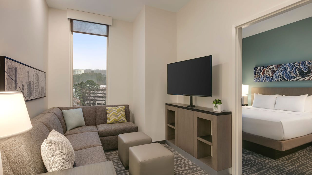 One Bedroom Kitchen Suite with king bed and living area