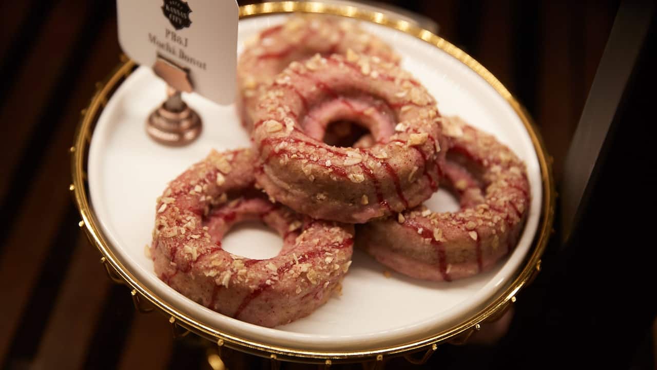 PB&J mochi donuts on display at the Lobby Cafe