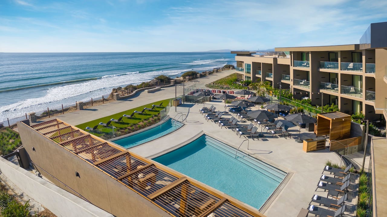 Aerial view of the outdoor pool and ocean