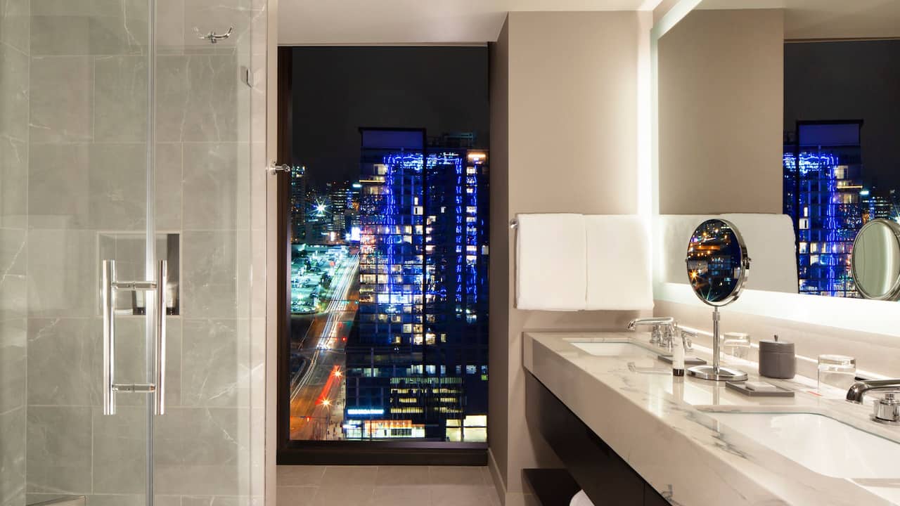 Luxury bathroom in a Nashville hotel suite