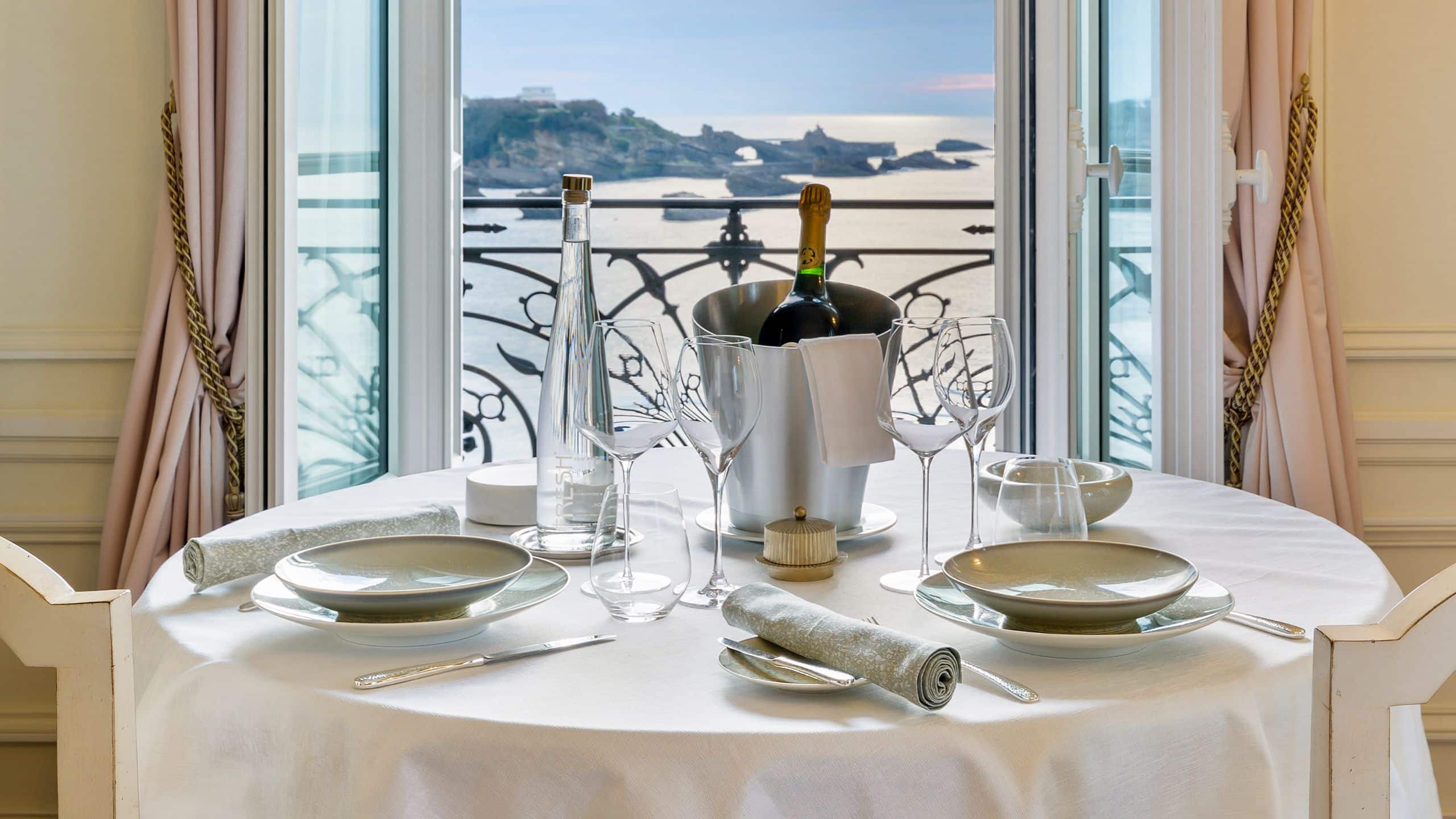 2 of 3 Hôtel du Palais Biarritz Suite Pink Dining Table Setup