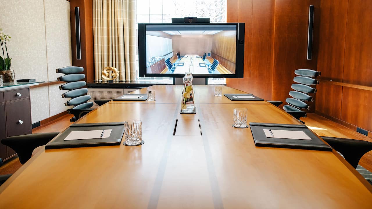 Boardroom at Park Hyatt Zurich with video setup