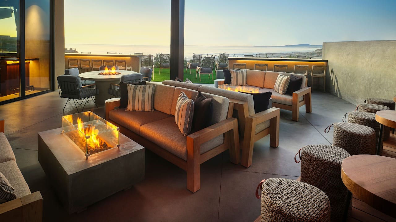 Vaga outdoor lounge with firepit and ocean views