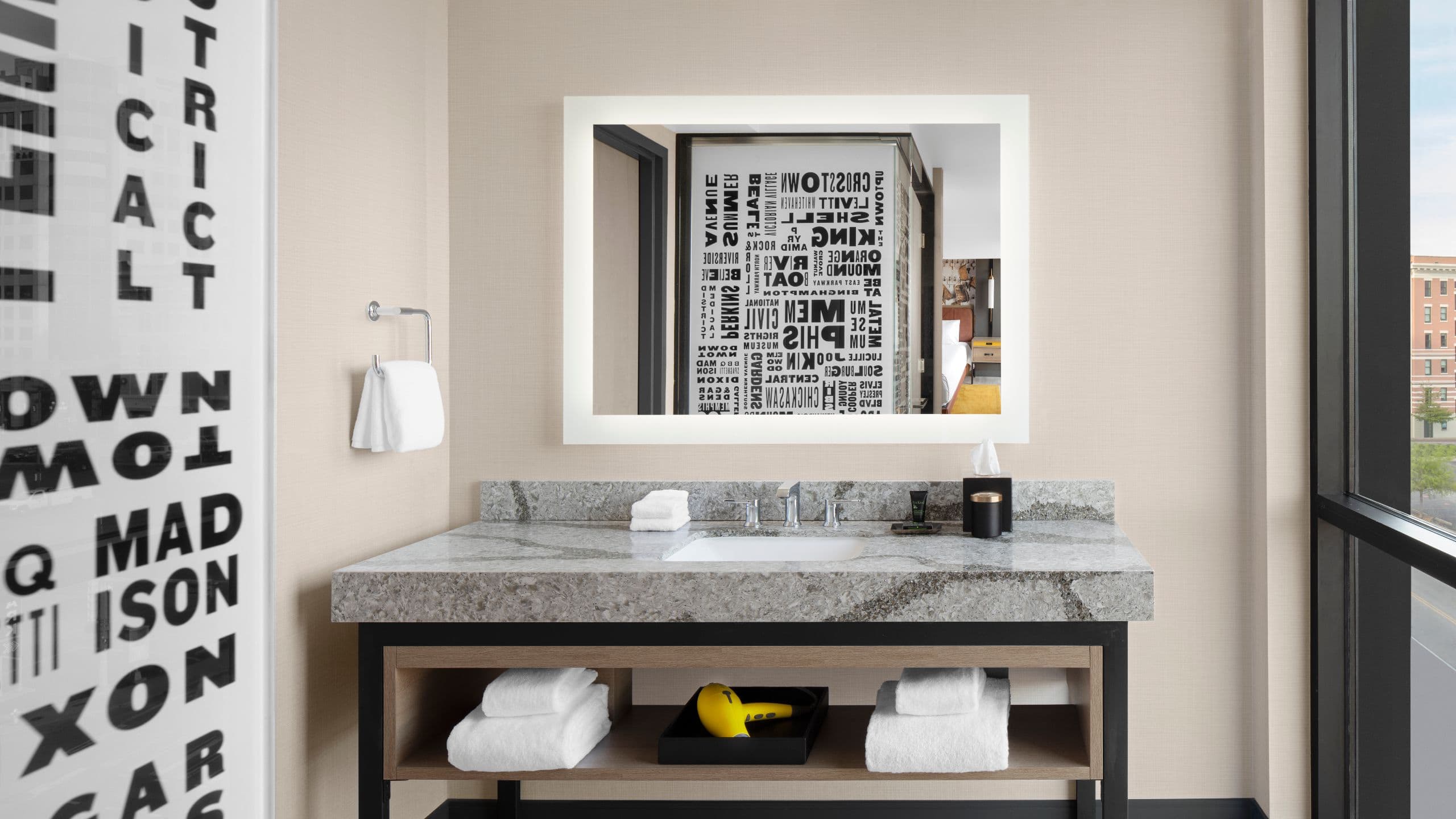 2/4 Beale Street Suite bathroom vanity with amenities