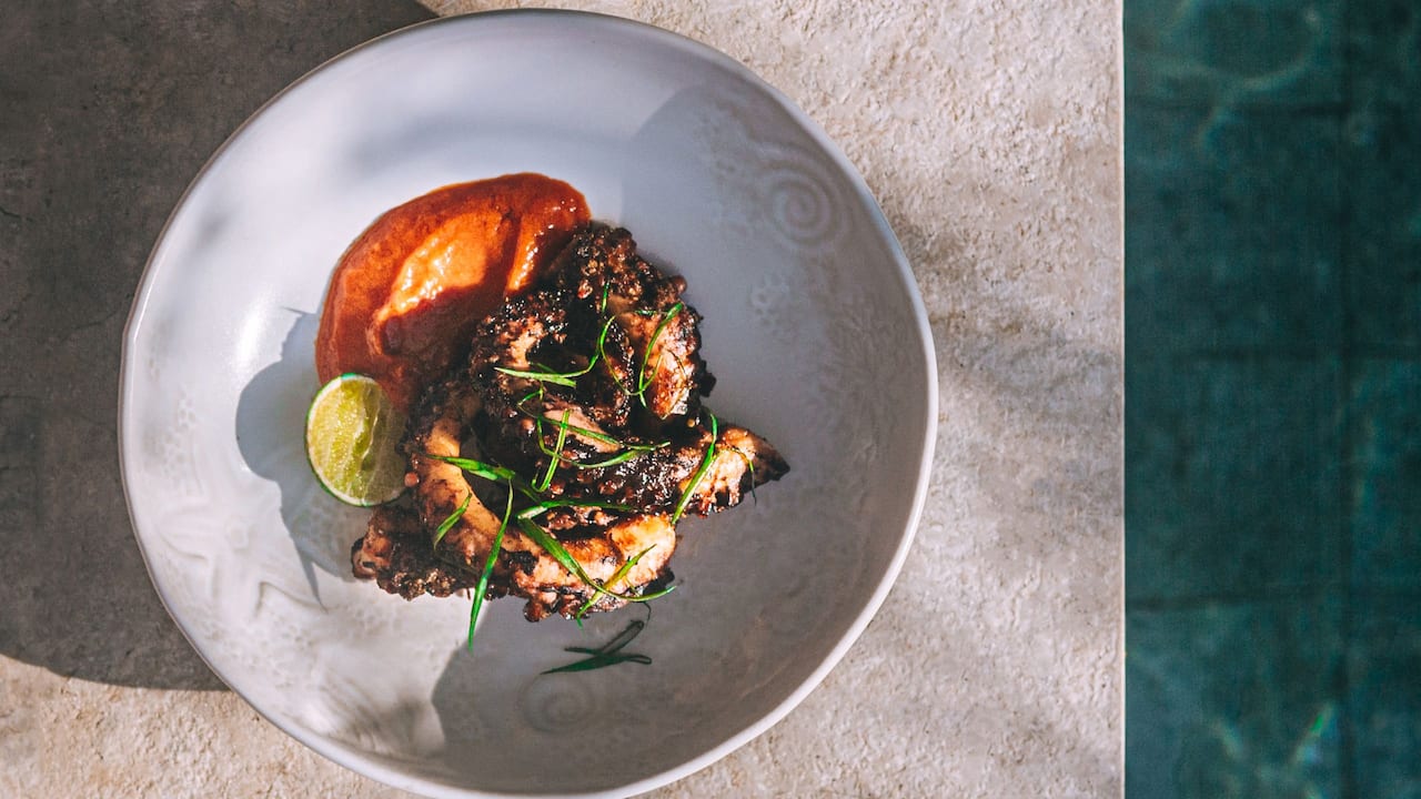 Grilled octopus food menu Hyatt restaurants Sanur Bali