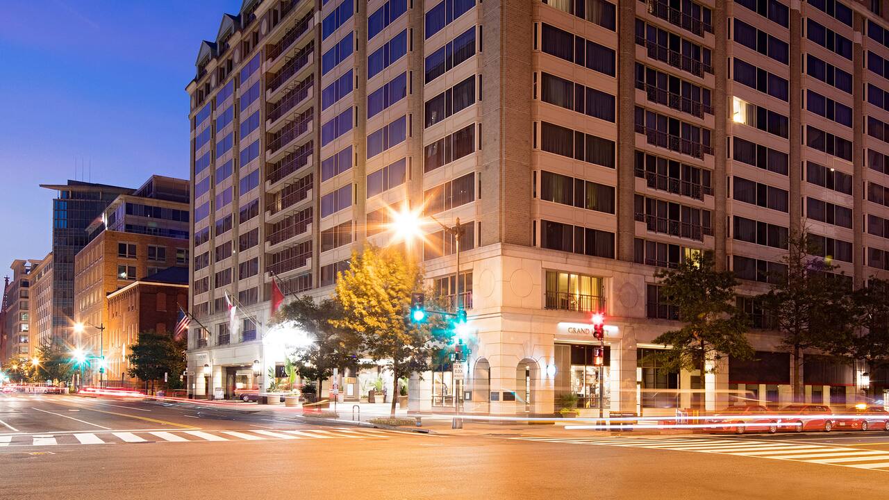 Hotel Exterior at night with street view