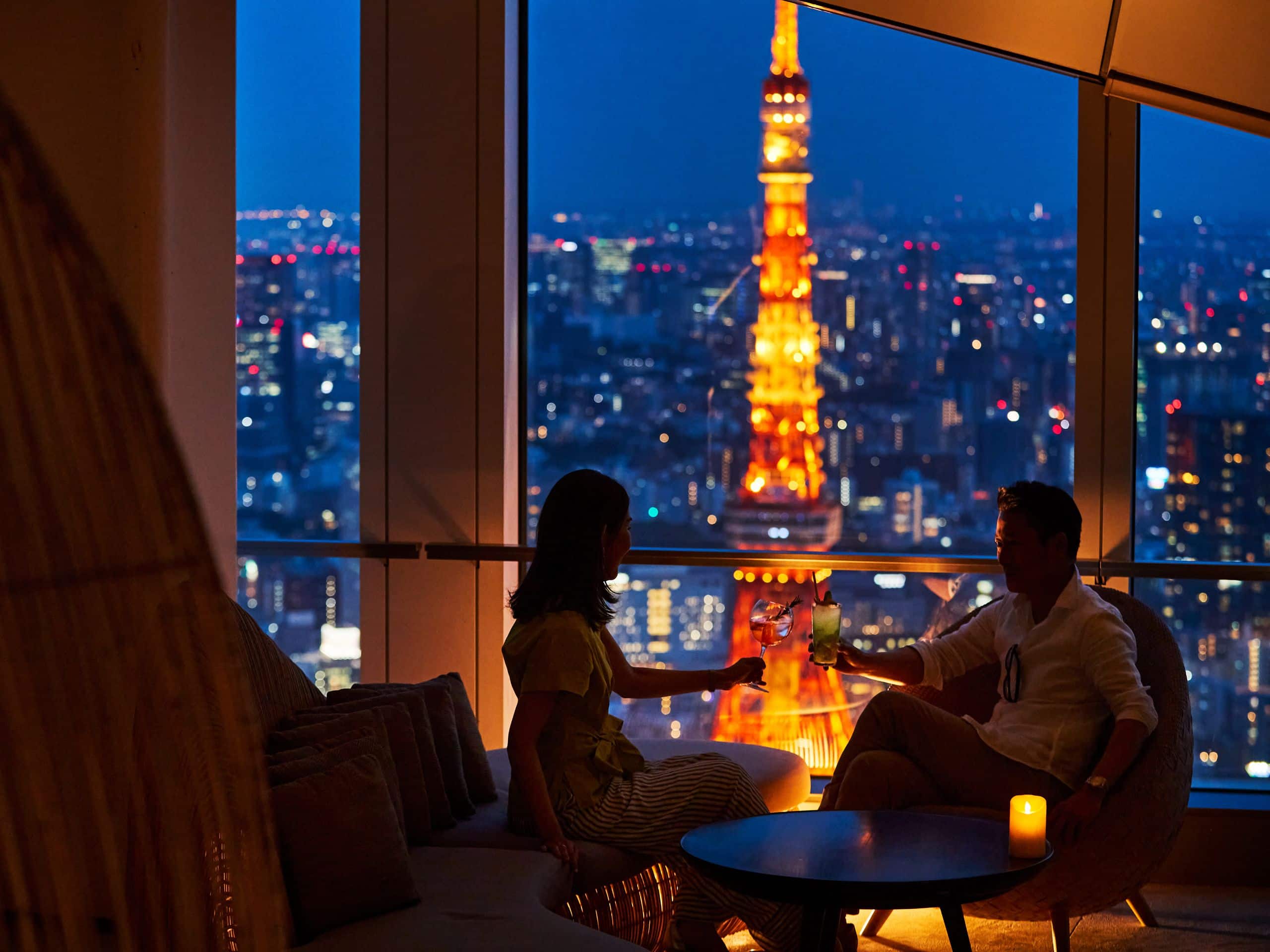 Andaz Tokyo Toranomon Hills Couple Toasting Tokyo Tower