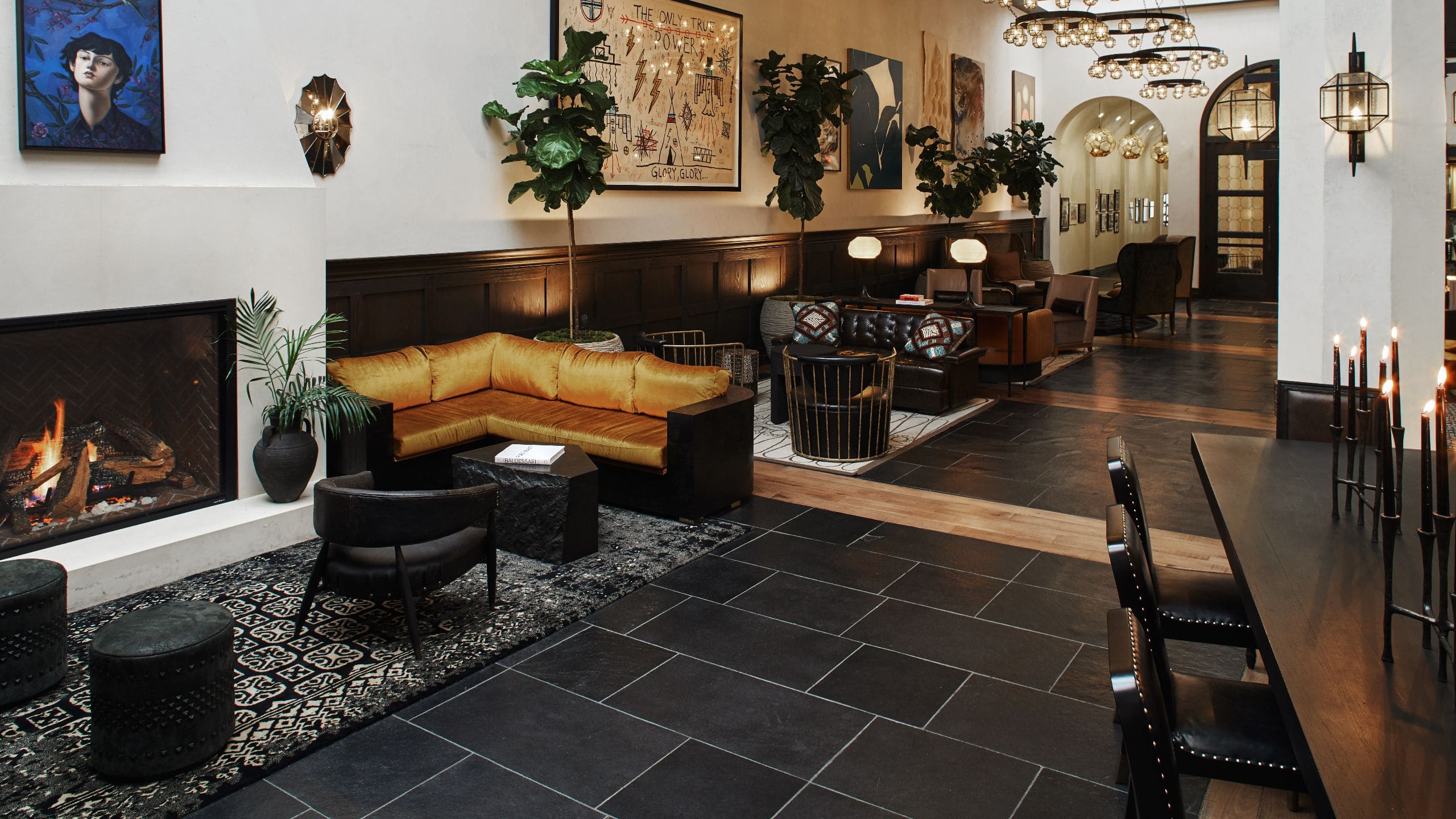 Hotel Figueroa Lobby Seating Fireplace