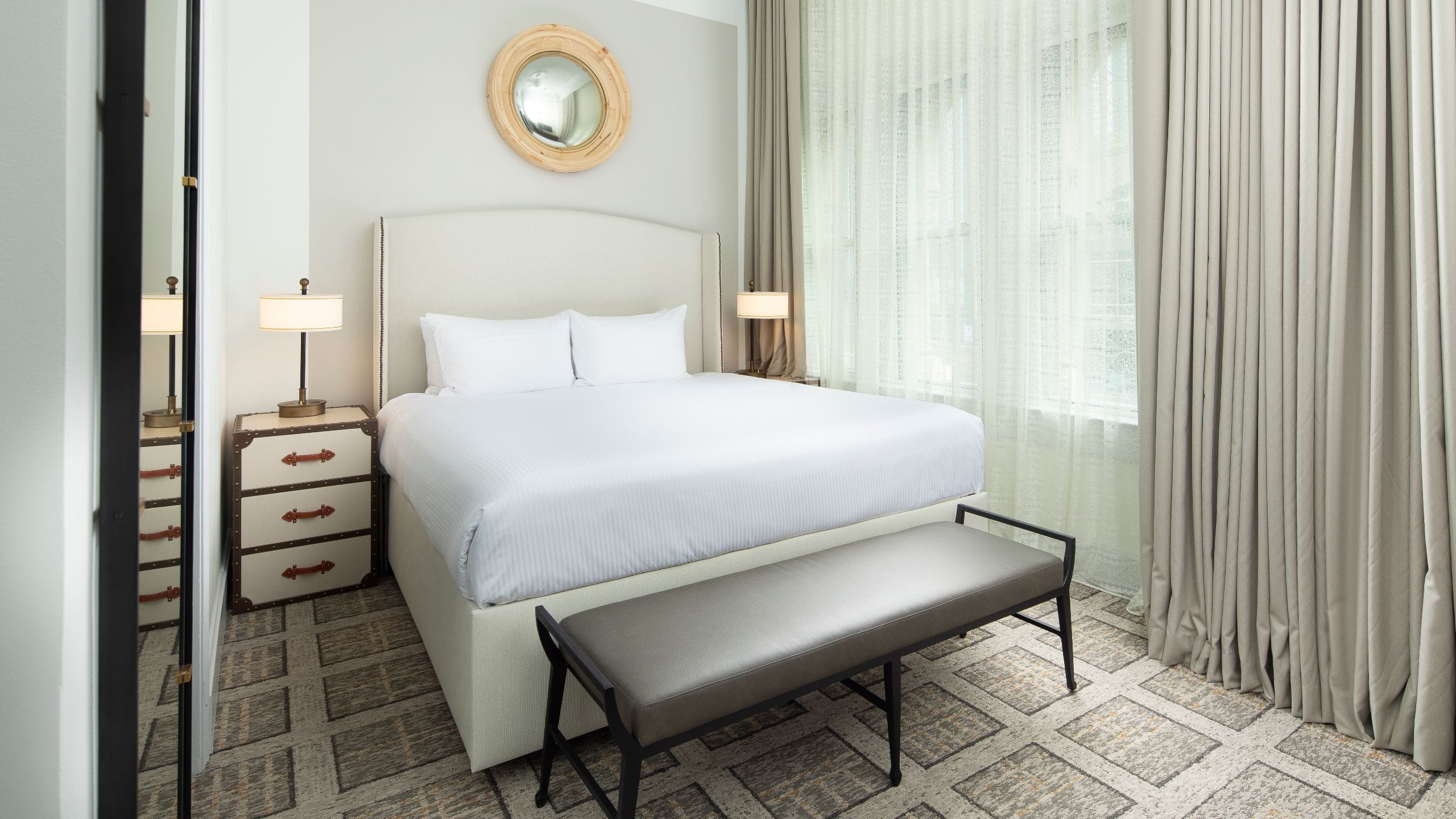 The Driskill King Balcony Suite Bedroom