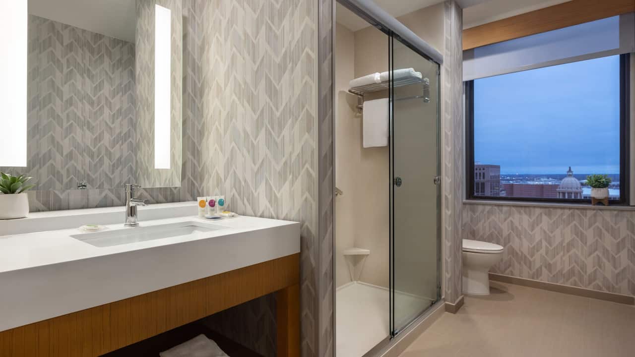 One King Bed Specialty Bathroom