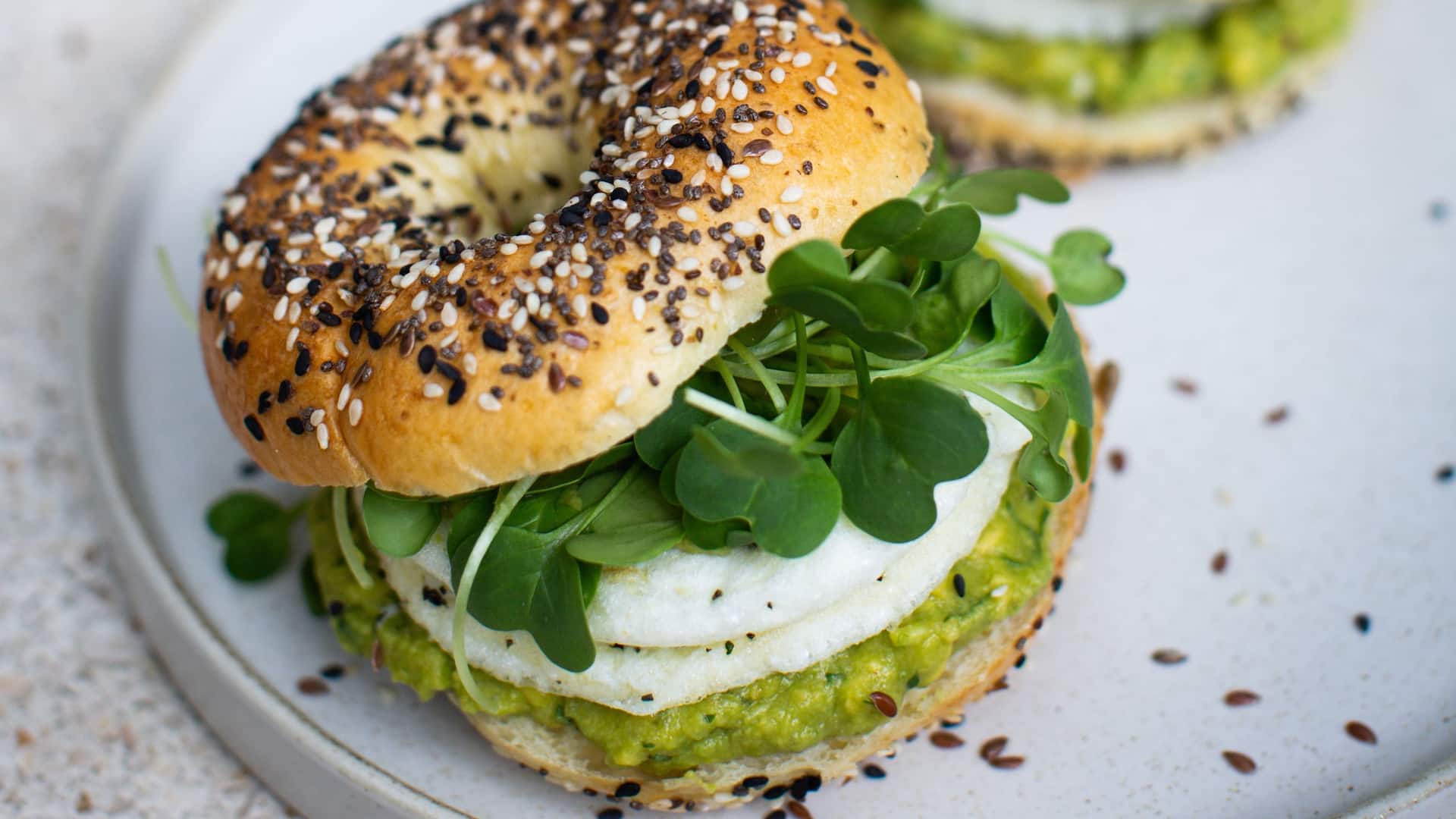 1 of 1 Global GLOBAL_P0300 Avocado Sesame Bagel With Coffee
