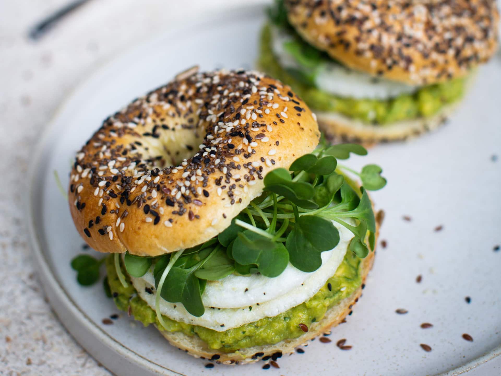 Global GLOBAL_P0300 Avocado Sesame Bagel With Coffee