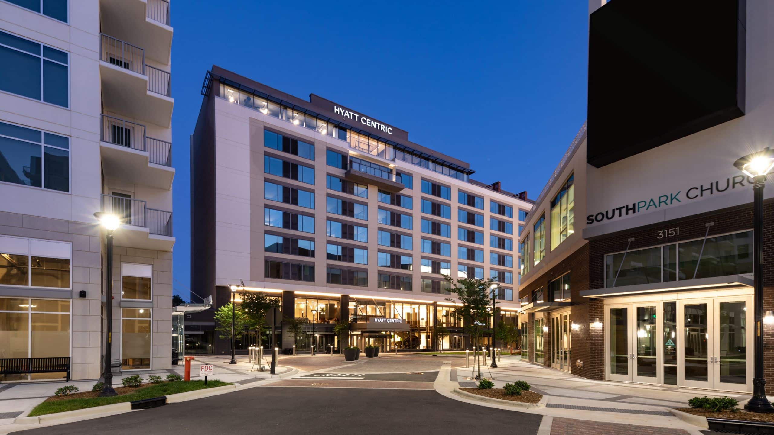 Hyatt Centric Charlotte SouthPark Exterior Twilight View
