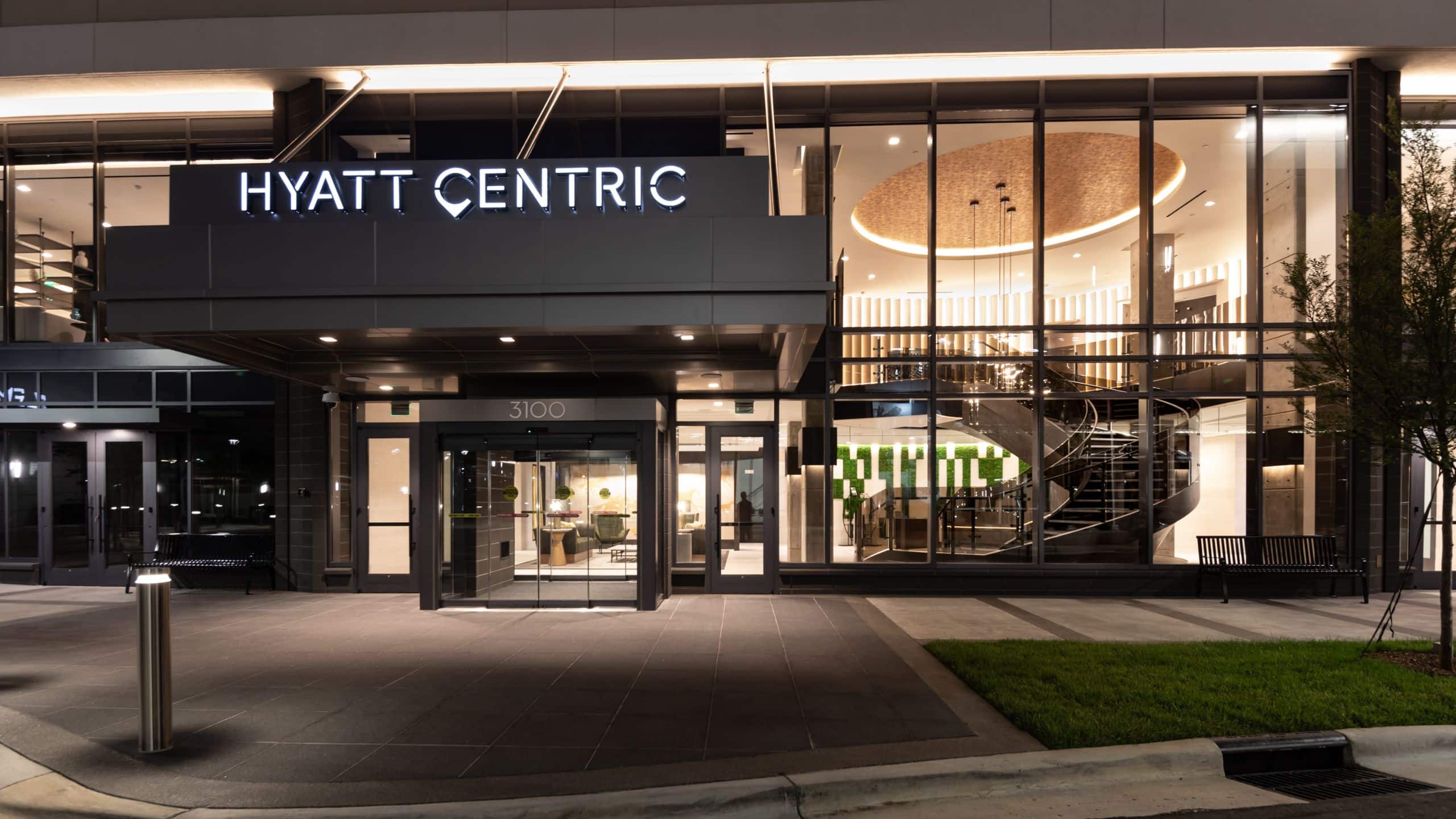 Hyatt Centric Charlotte SouthPark Twilight Entrance Signage
