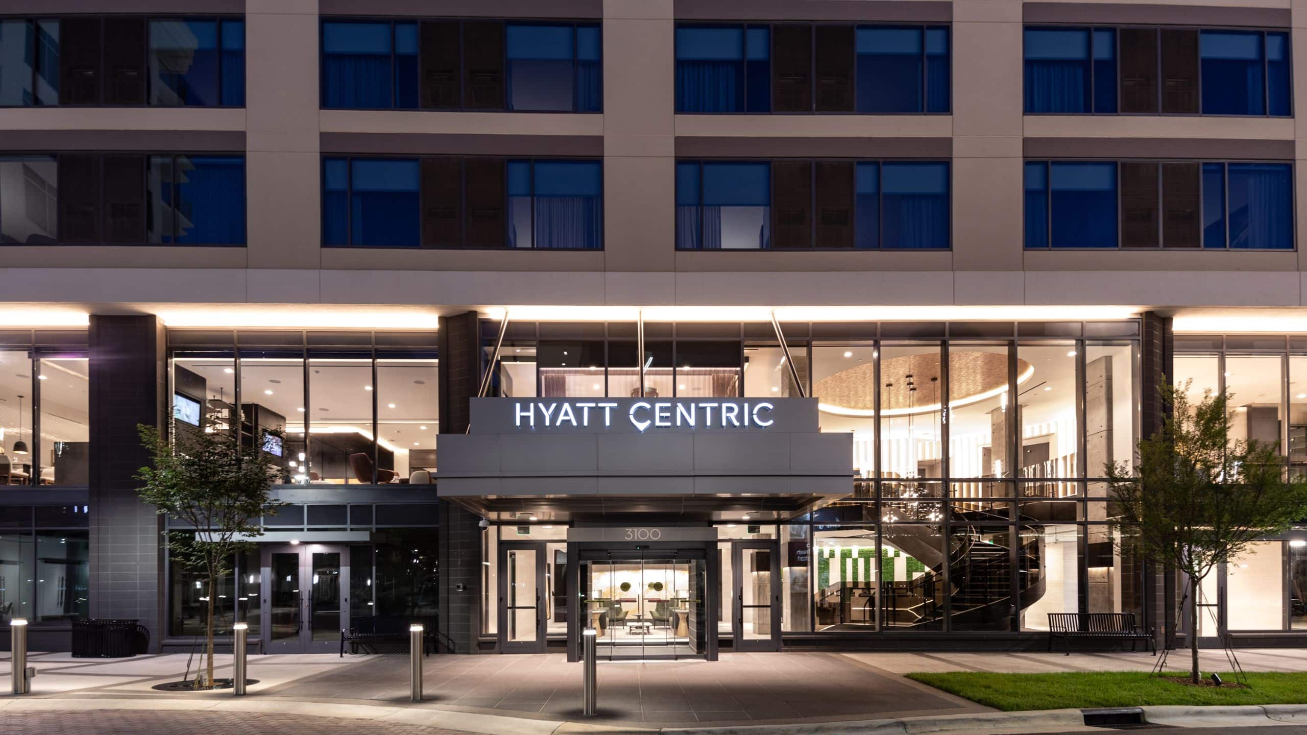 Hyatt Centric Charlotte SouthPark Twilight Entrance Exterior