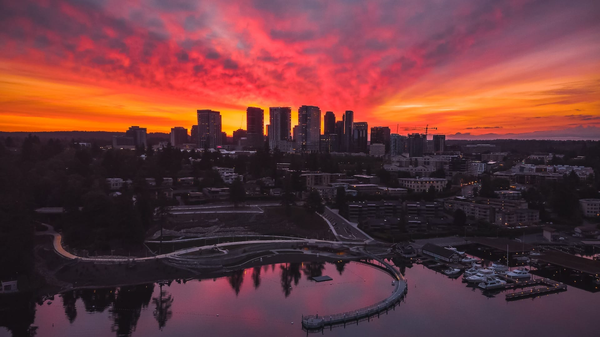 Hyatt Regency Bellevue on Seattle's Eastside Cityscape Sunrise View