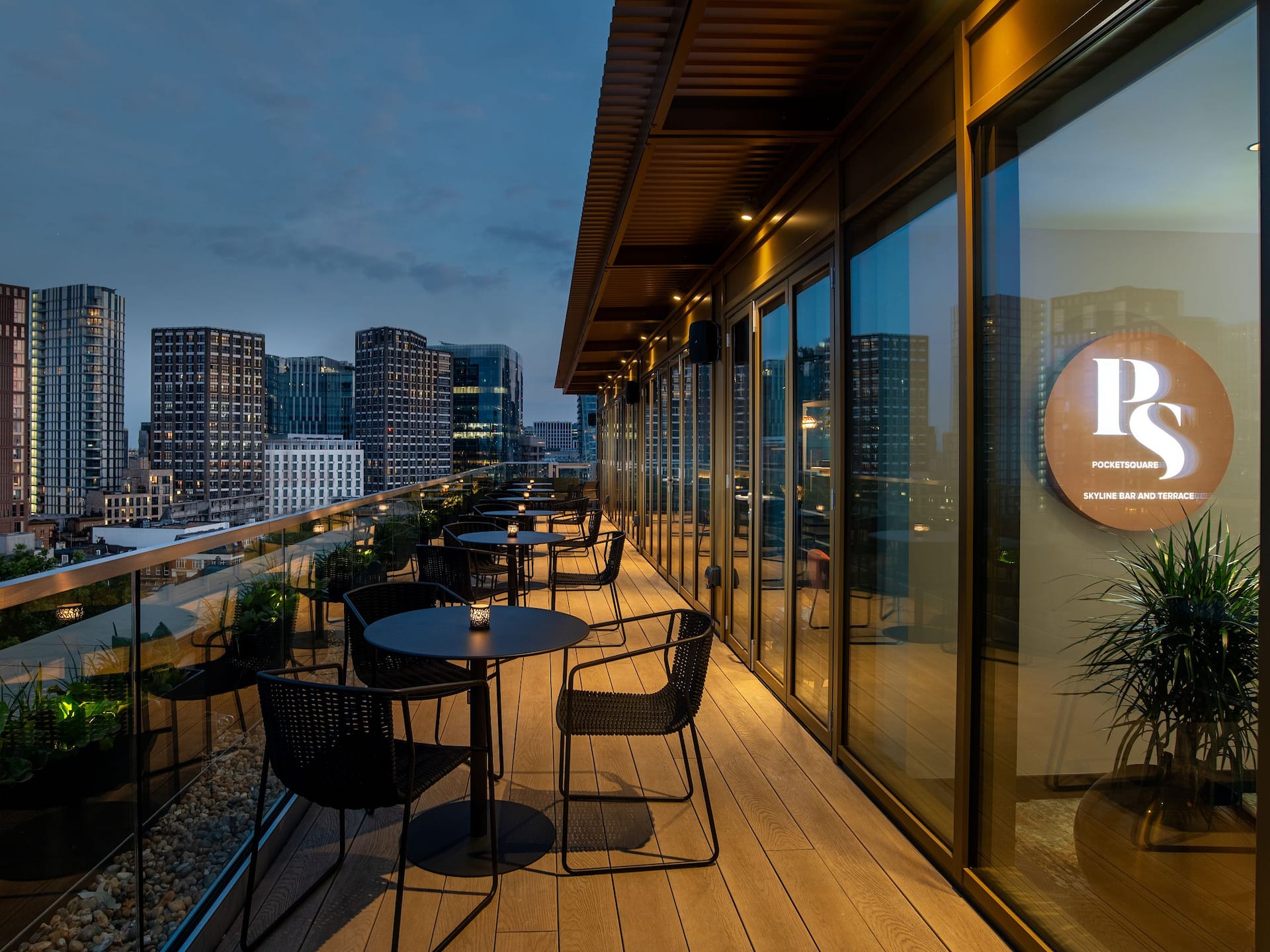 PocketSquare Skyline Bar & Terrace rooftop bar, with stunning views of London city.