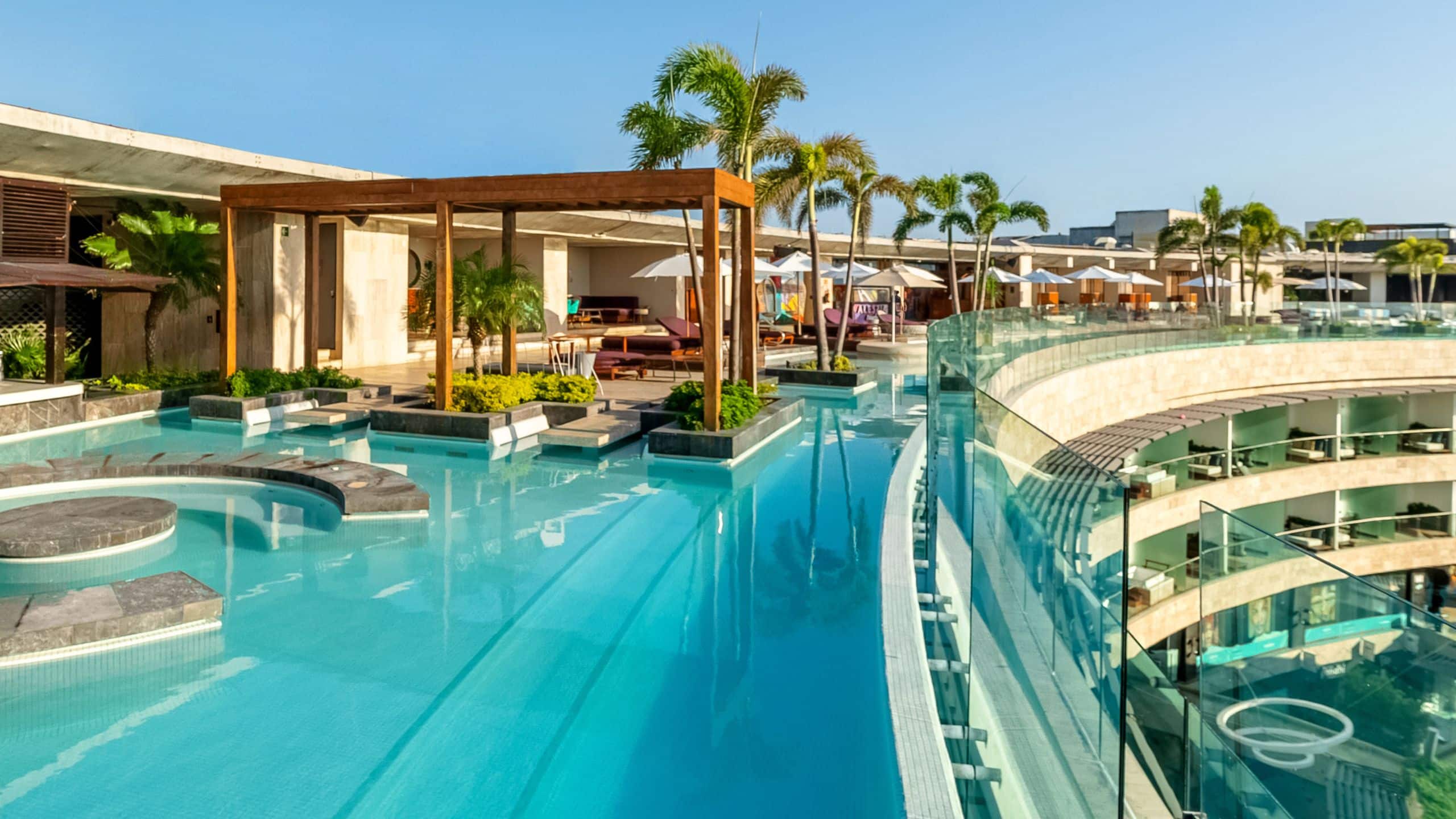 Thompson Playa del Carmen Main House Pool Vertical Daytime View