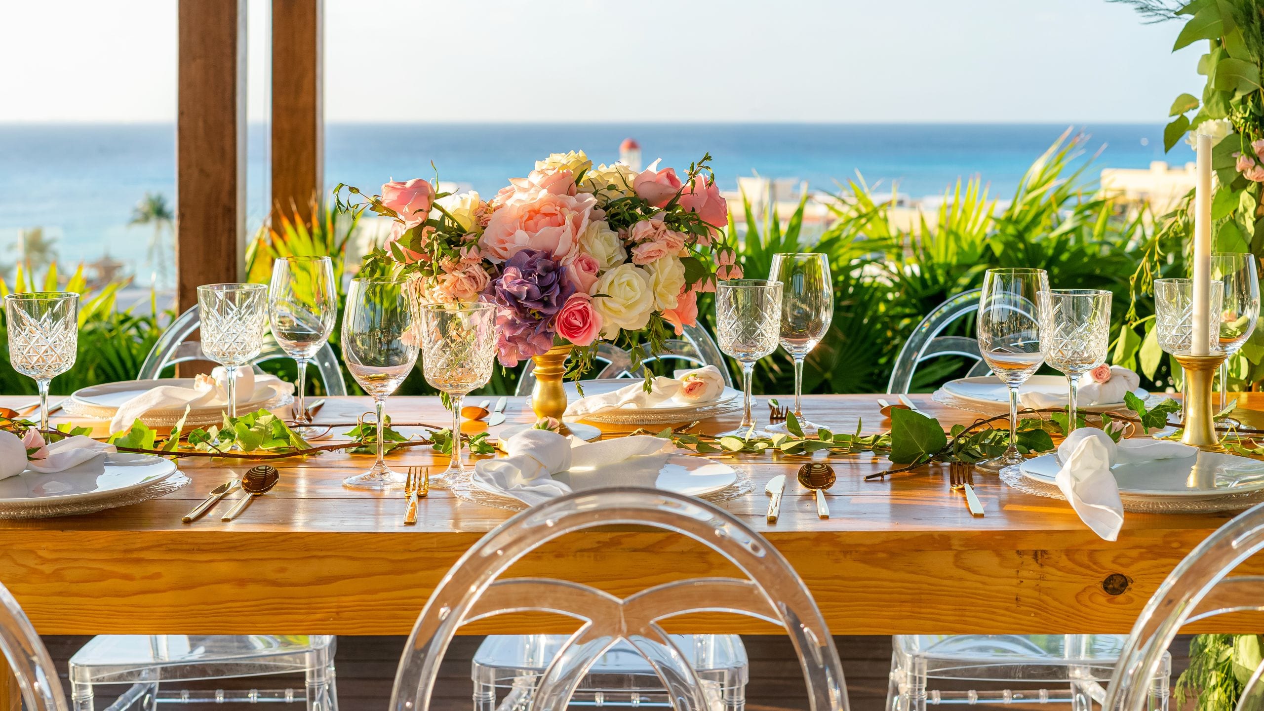 Thompson Playa del Carmen Main House Wedding Table Arrangement View