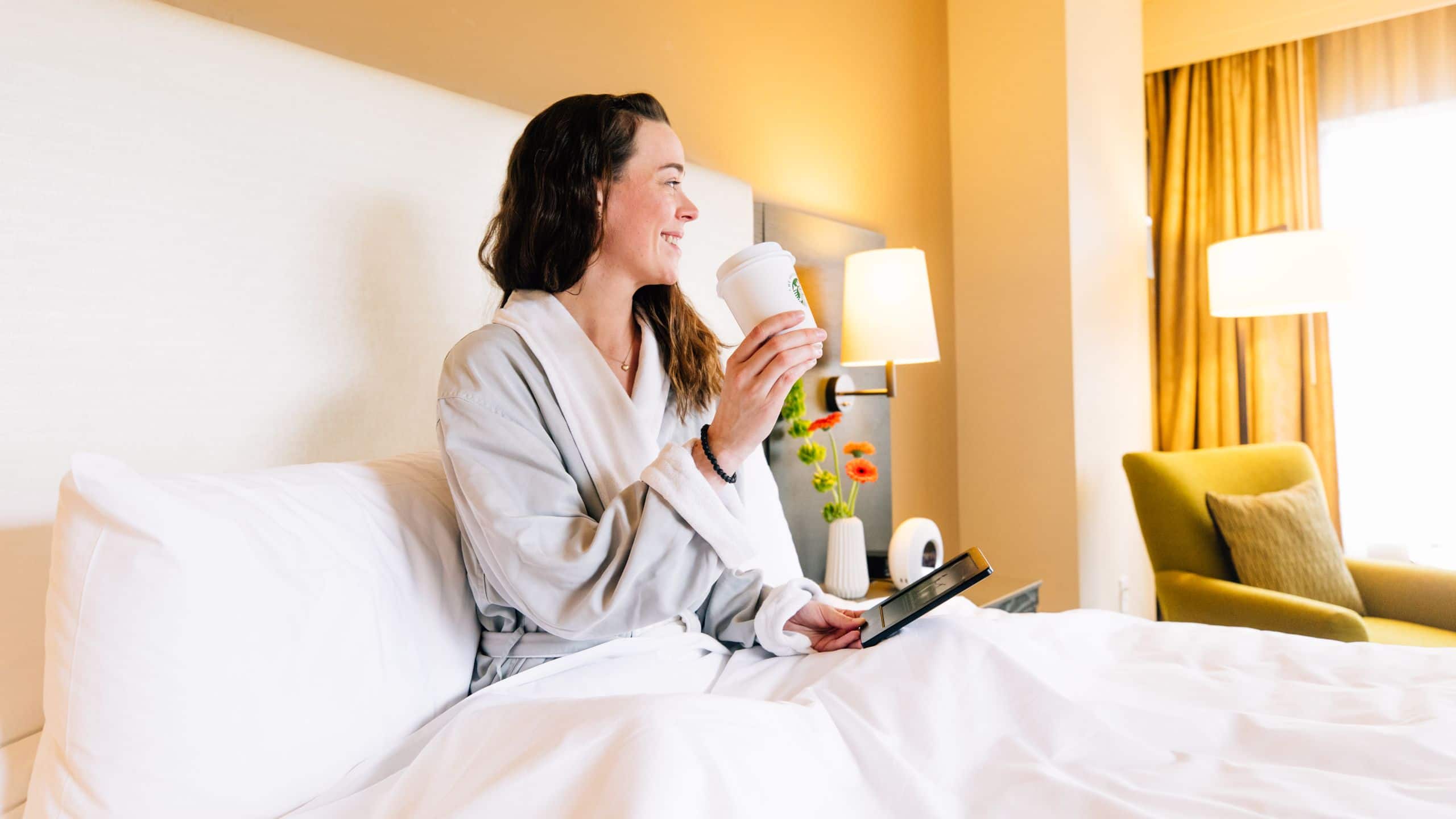 Hyatt at Olive 8 Guestroom Bed Morning Coffee