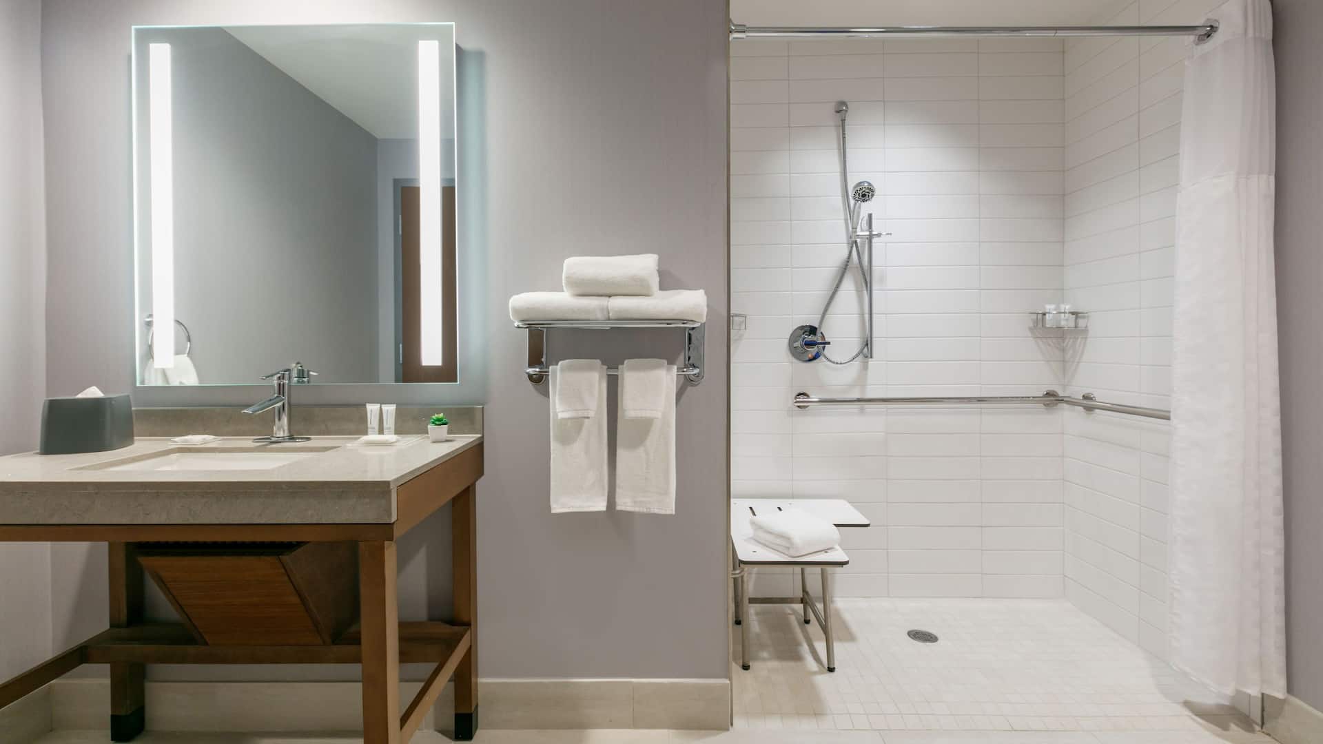 4 of 5 Hyatt Place Fort Worth / TCU Accessible Bathroom Roll in Shower