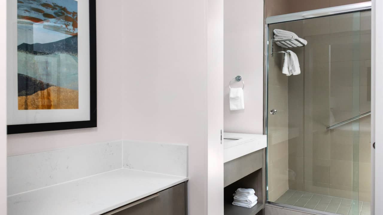 Suite bathroom at Hyatt House The Woodlands Shenandoah