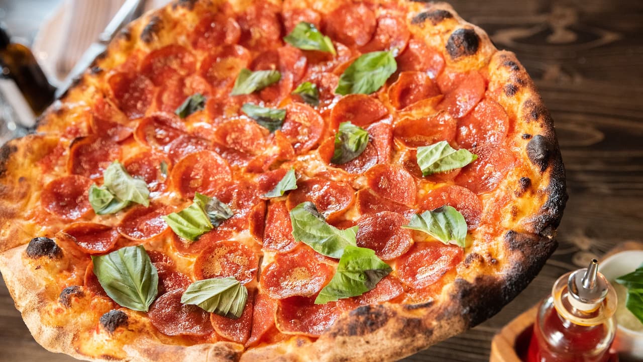 Wood-fired pepperoni pizza made at etta restaurant