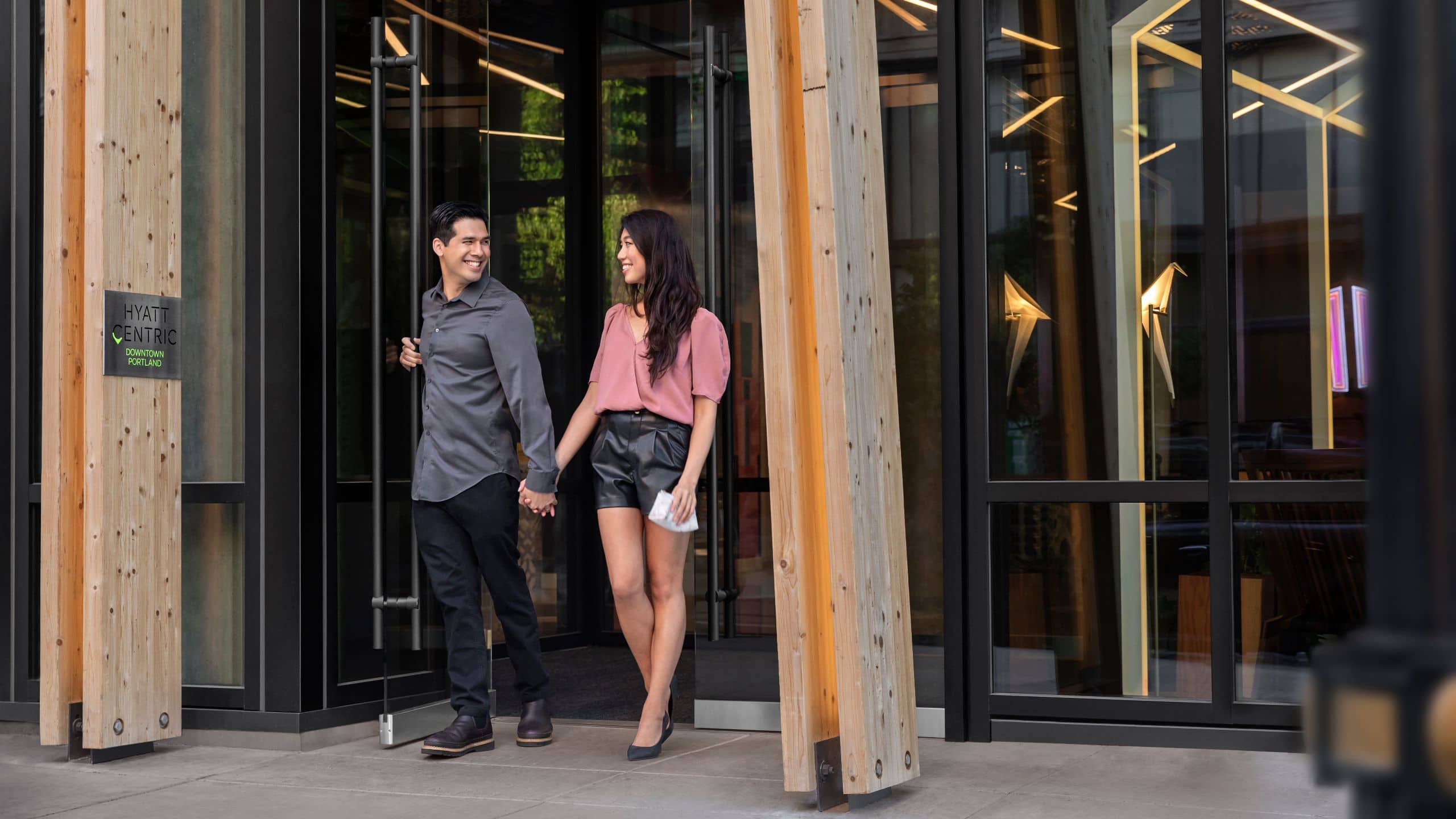 Hyatt Centric Downtown Portland Exiting Couple