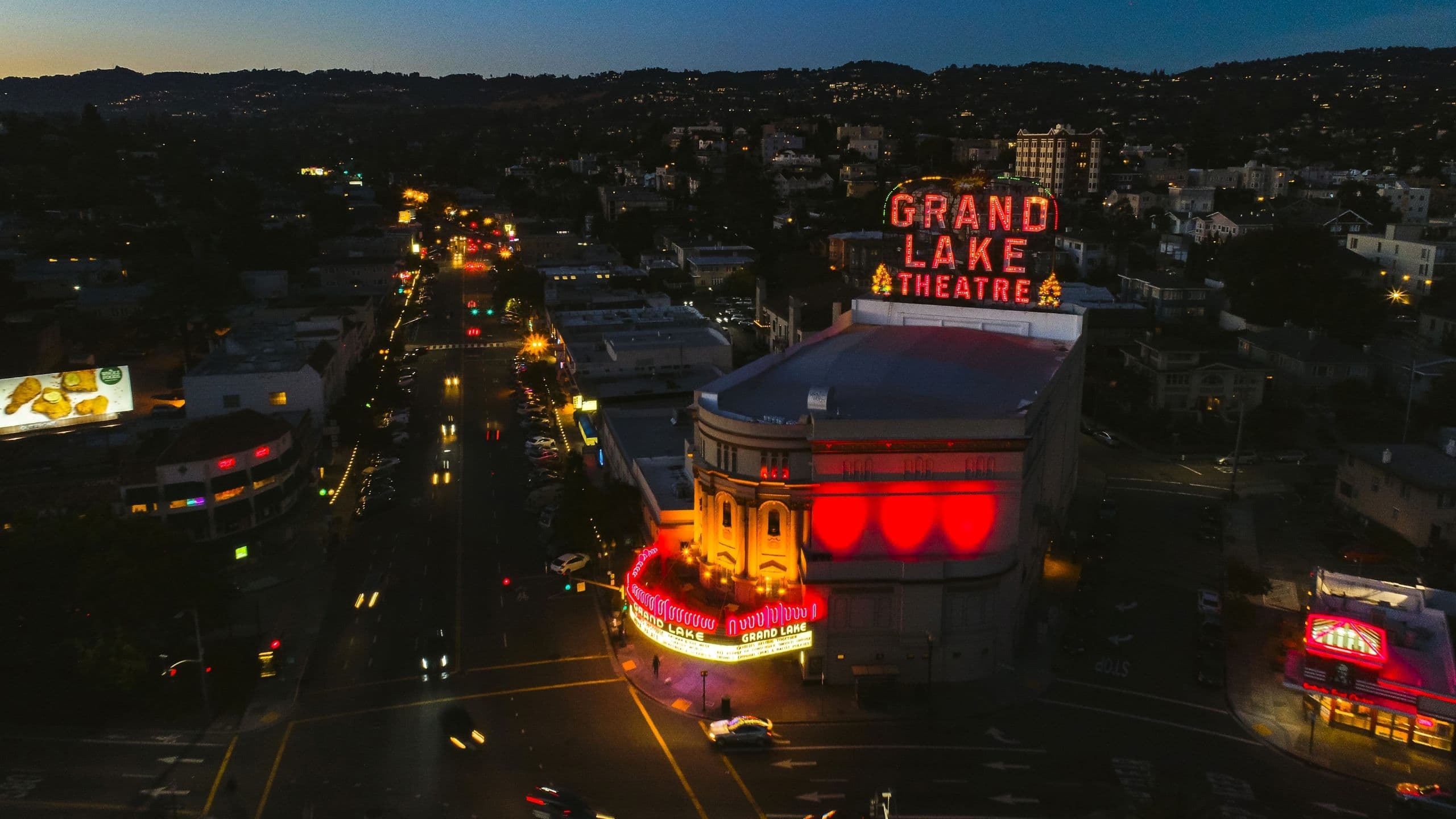 Kissel Uptown Oakland Grand Lake Theater Aerial Night