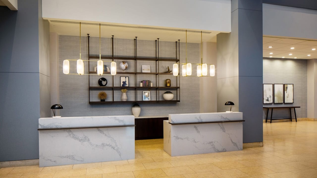 Front desk in hotel lobby