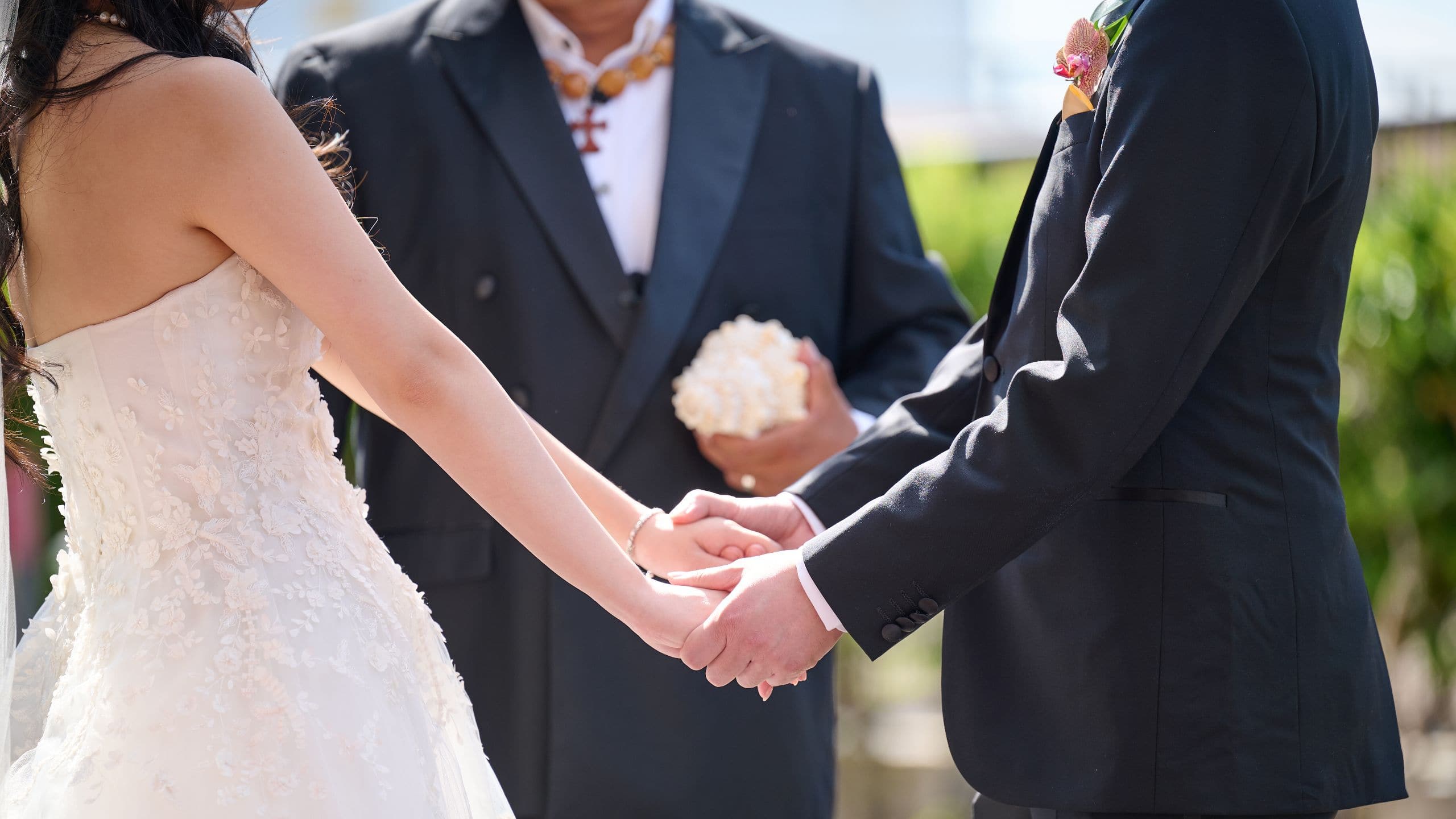 Hyatt Centric Waikiki Beach Wedding Couple Holding Hands