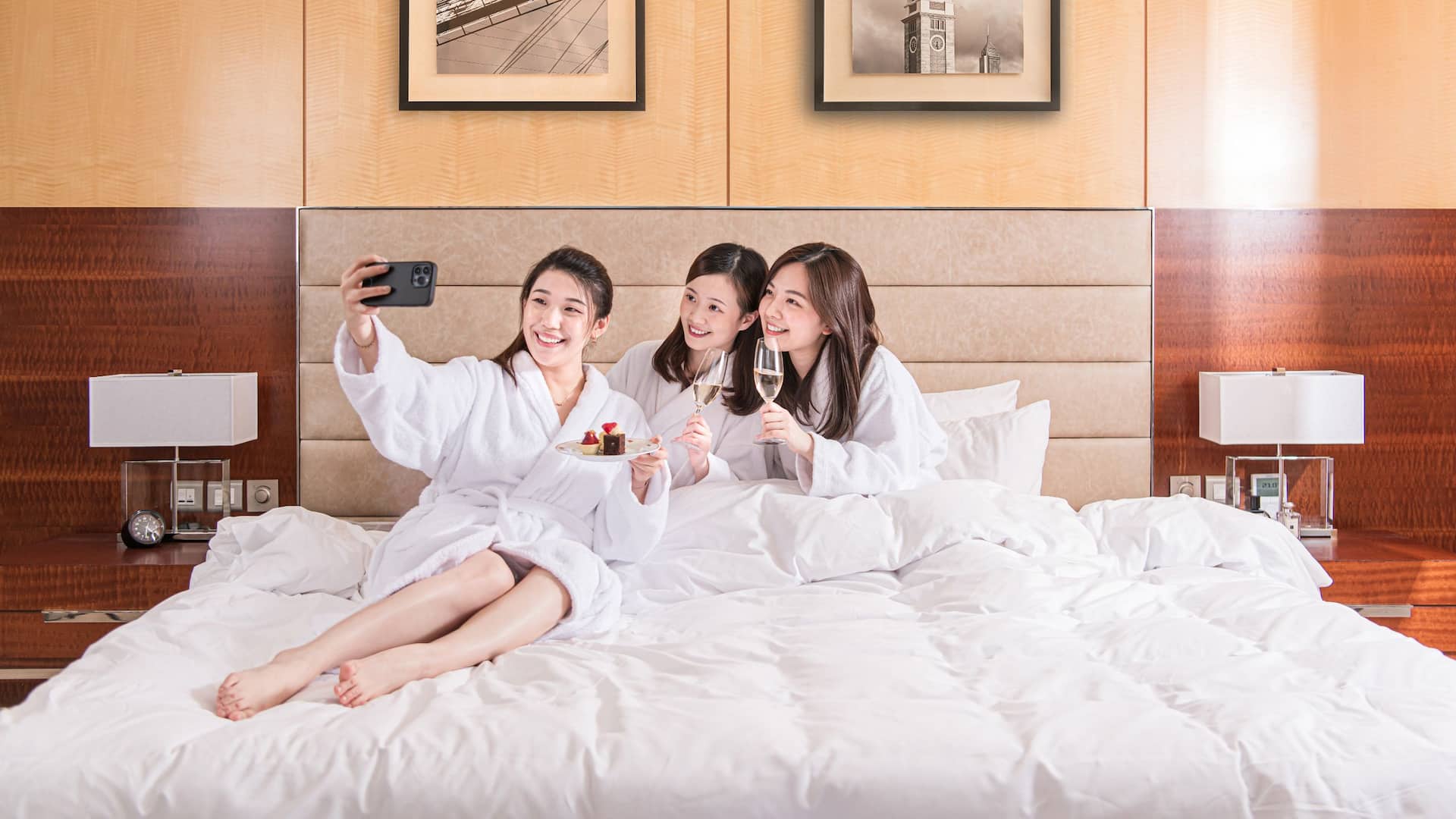 Hyatt Regency Hong Kong, Tsim Sha Tsui Models In Bed Selfie