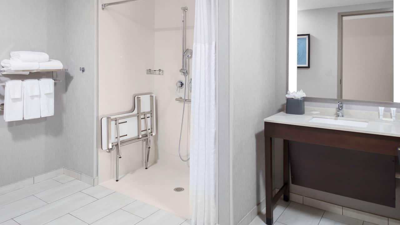 Charlotte hotel near PNC Music Pavilion with an accessible roll in shower at Hyatt Place Charlotte / University Research Park.