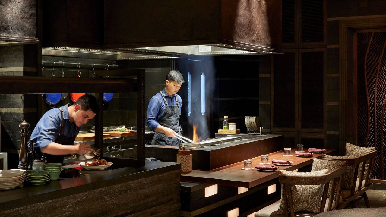 Duo Chefs in Action at Fire Fix, Andaz Bali