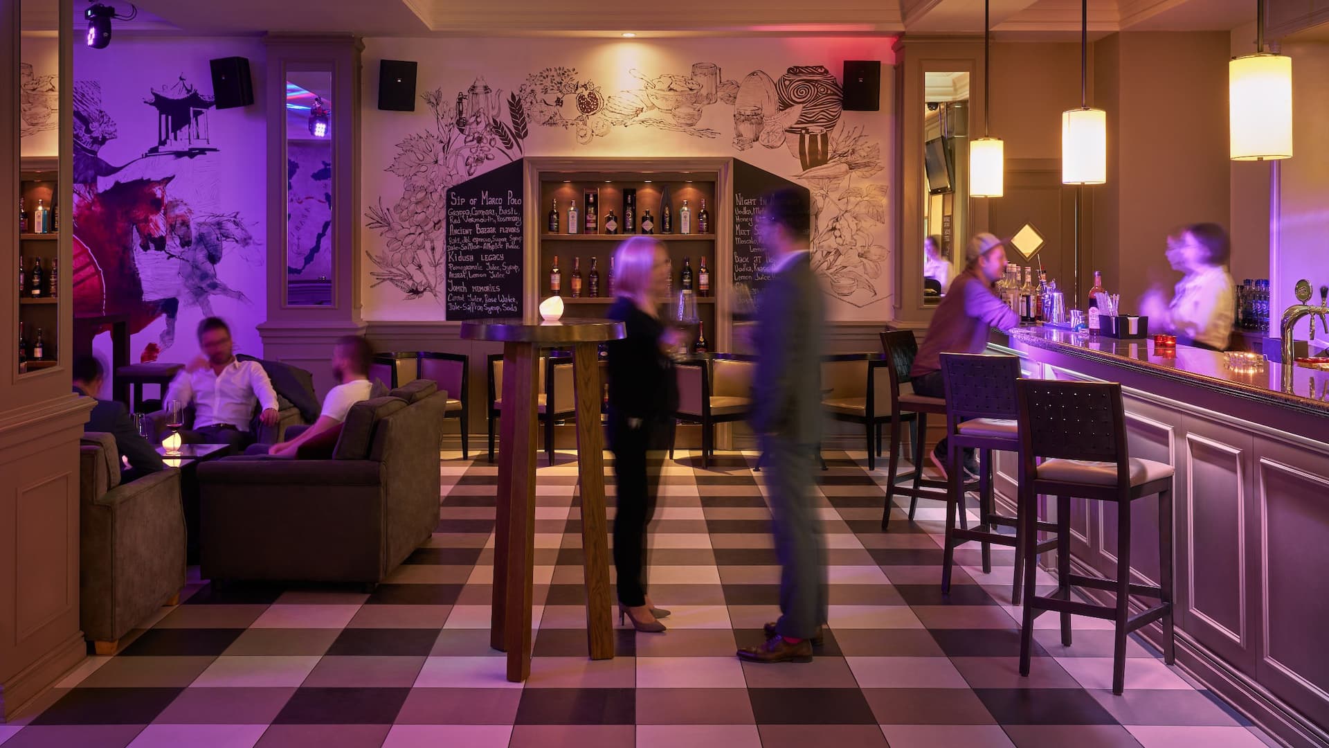 Hotel Bar with a Sleek Counter and Sofas
