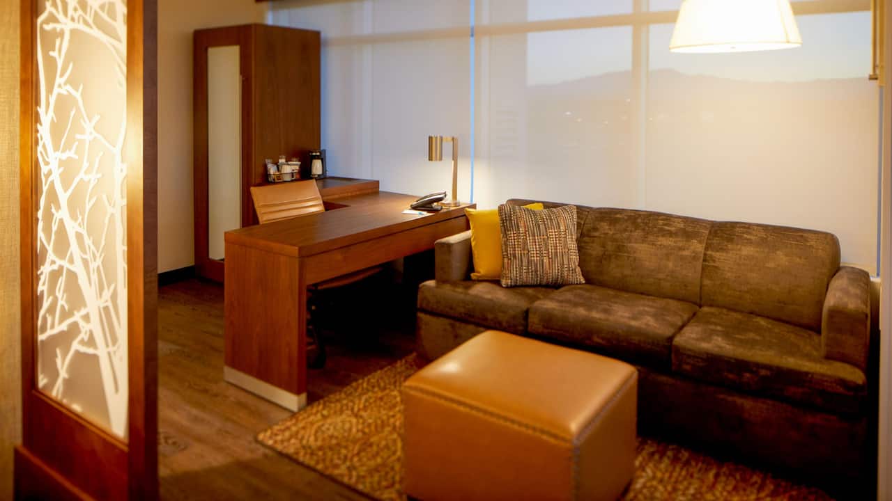 King Bed guest room with sofa bed and large desk 