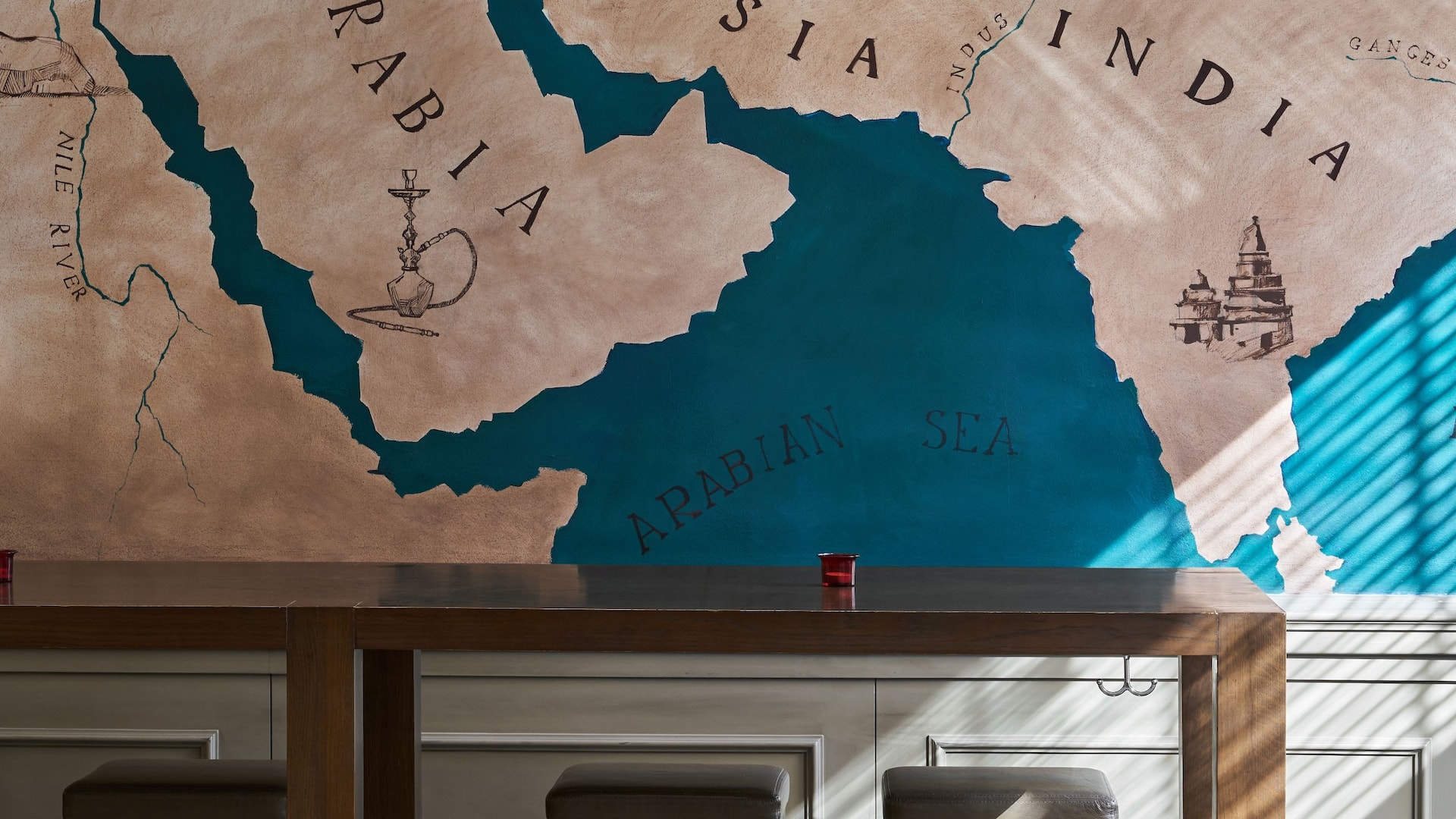 Hyatt Regency Bishkek Bar Stools Map Mural