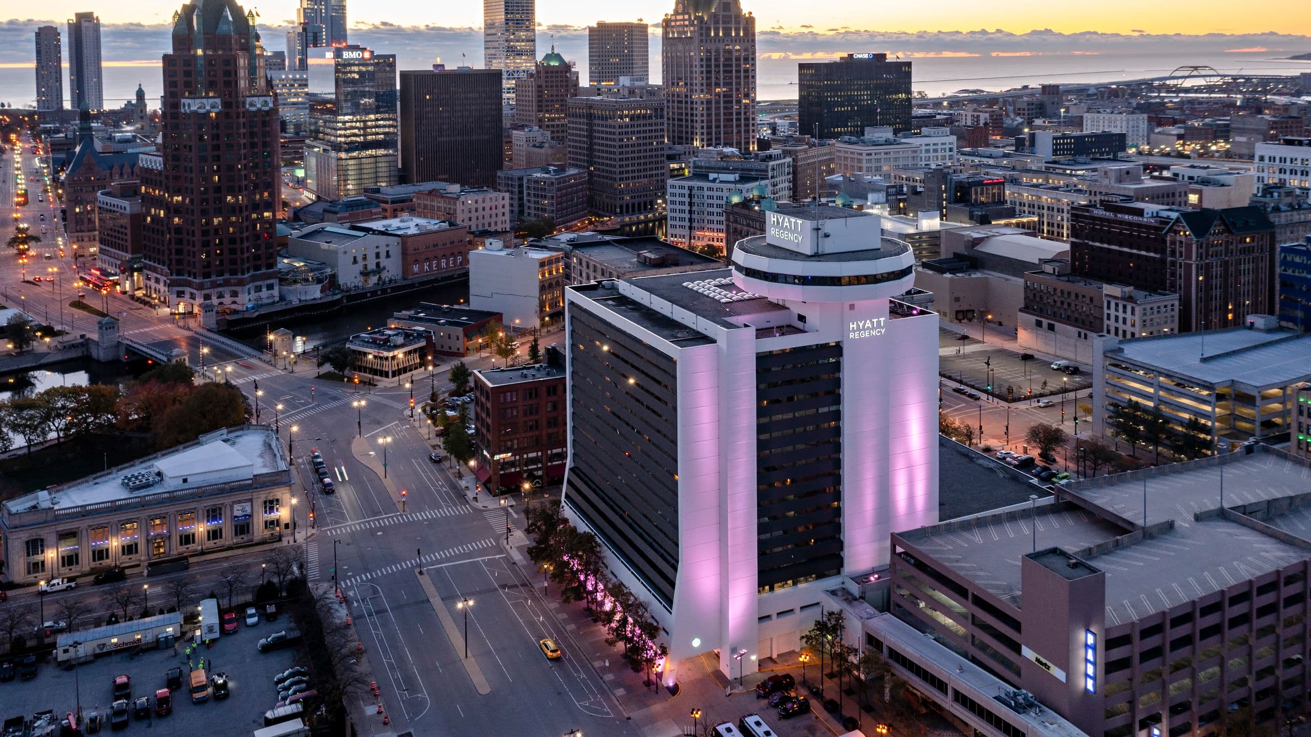 Hyatt Regency Milwaukee Aerial Sunset