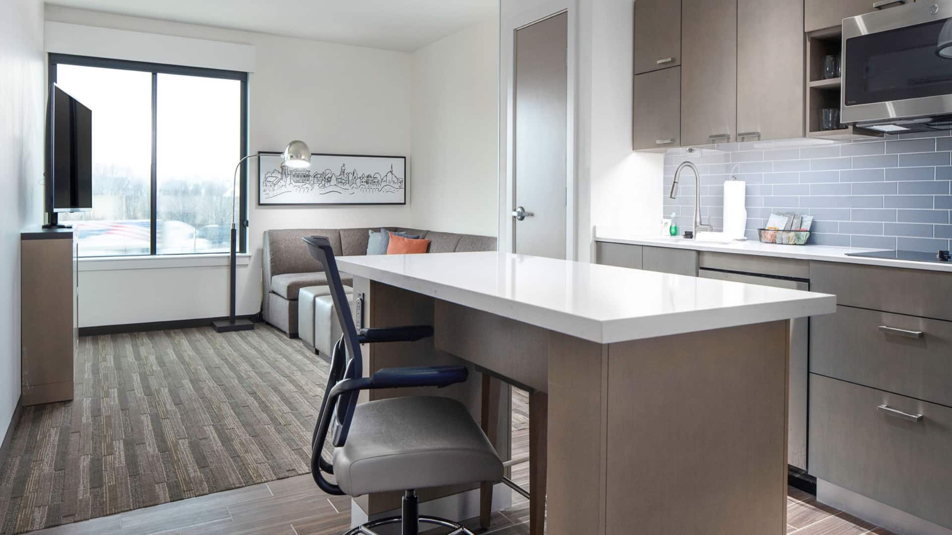 Hyatt House Allentown / Lehigh Valley One Bedroom Living Room Kitchen View