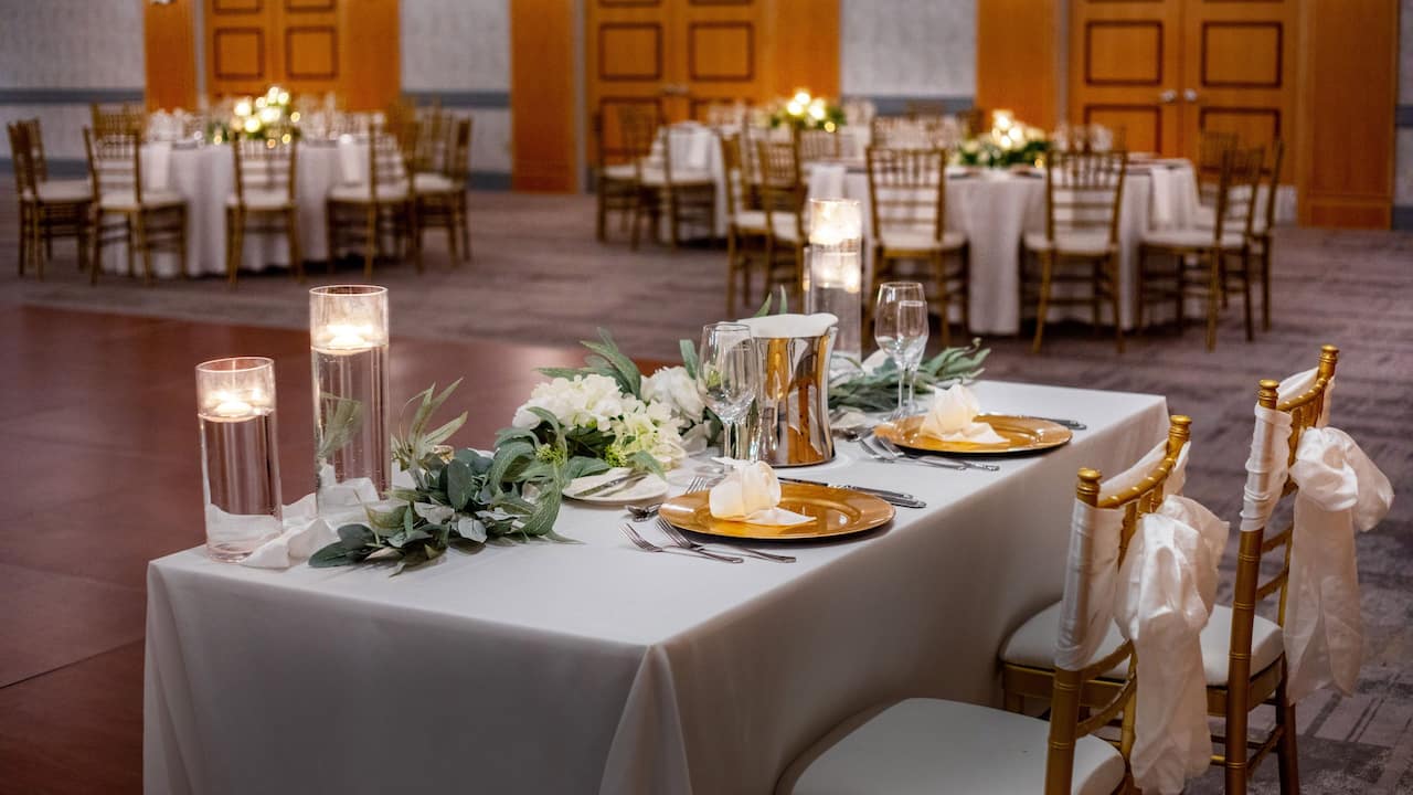Plaza Ballroom with wedding couples’ head table