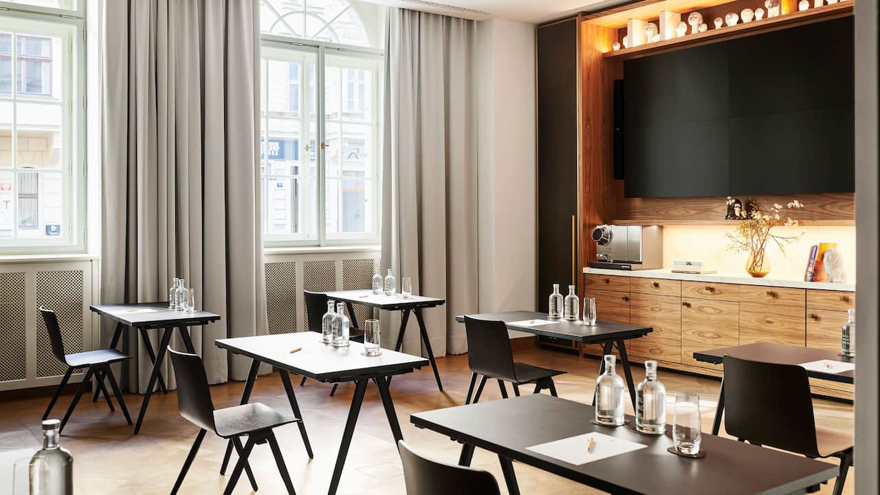 Conference event space in studios with classroom setup – Andaz Prague