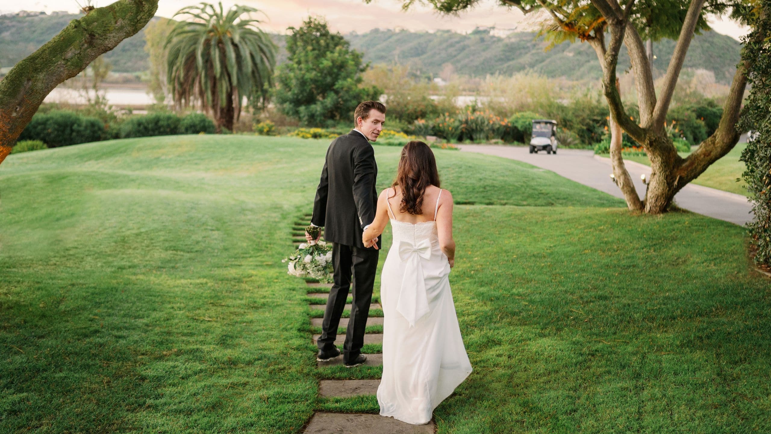 Park Hyatt Aviara Resort, Golf Club & Spa Sunrise Wedding Couple Golf Course